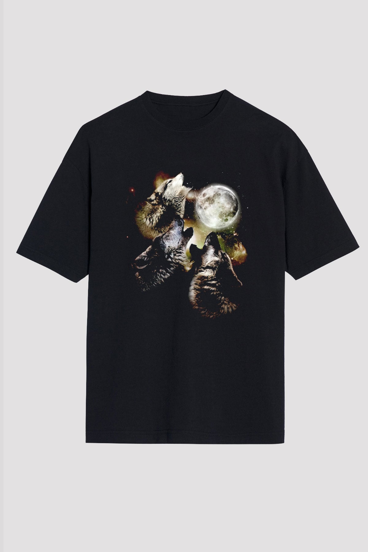 Uluyan Kurtlar Baskılı Unisex Siyah Tişört