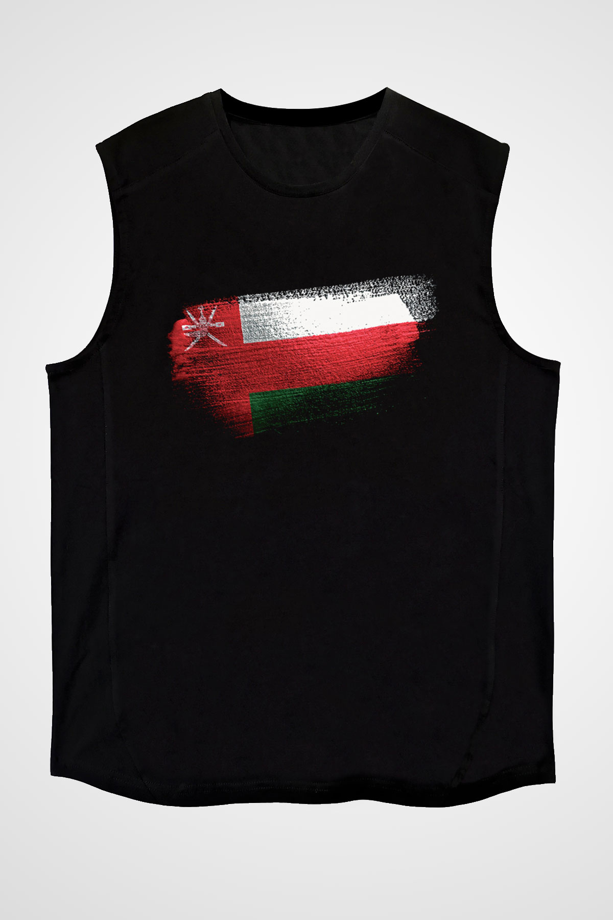 Umman - Oman Bayrağı Baskılı Unisex Siyah Kolsuz Tişört