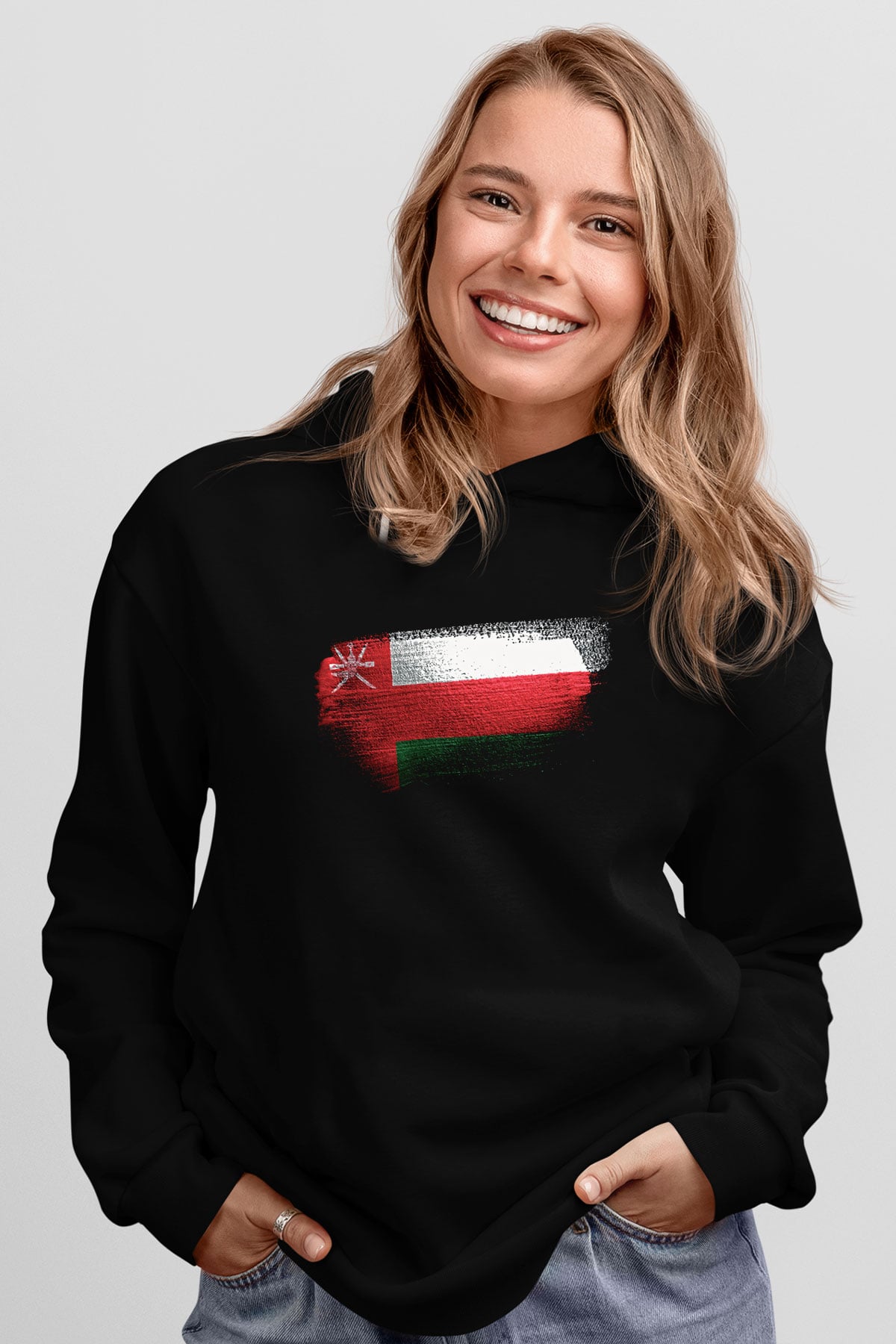 Umman - Oman Bayrağı Baskılı Unisex Siyah Kapüşonlu Sweatshirt
