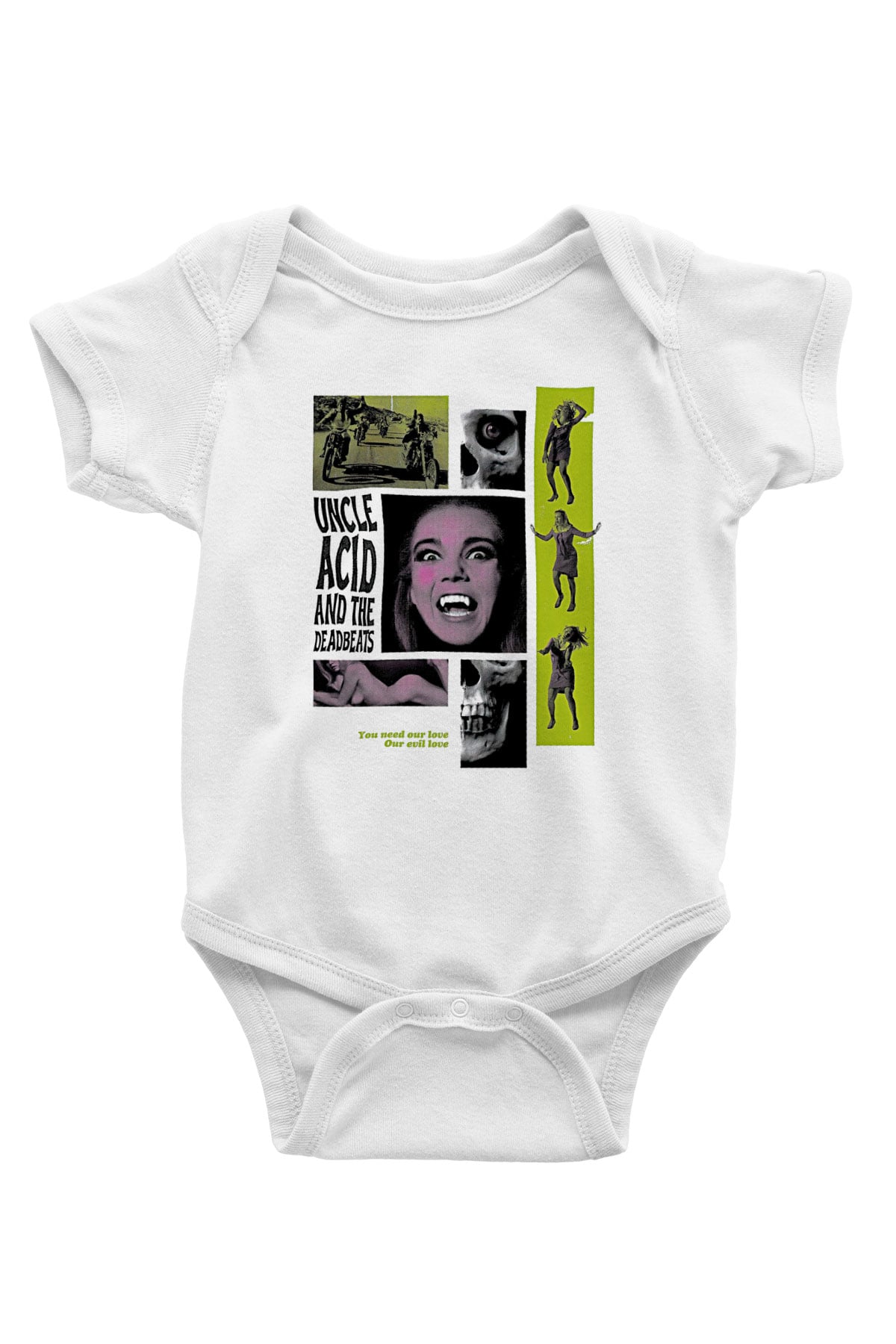 Uncle Acid Baskılı Beyaz Unisex Bebek Body - Zıbın