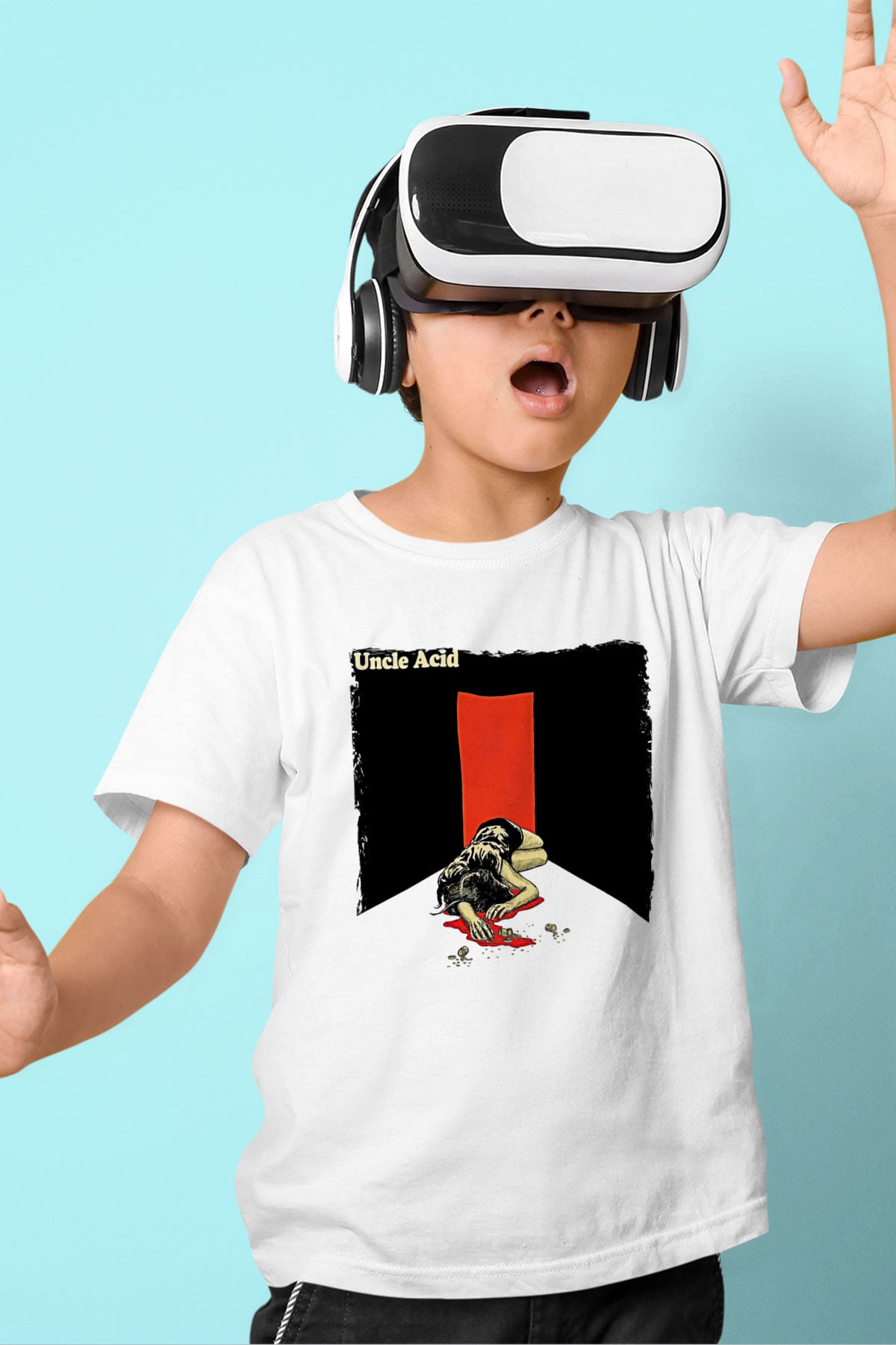 Uncle Acid Baskılı Beyaz Unisex Beyaz Çocuk Tişört - Tshirt