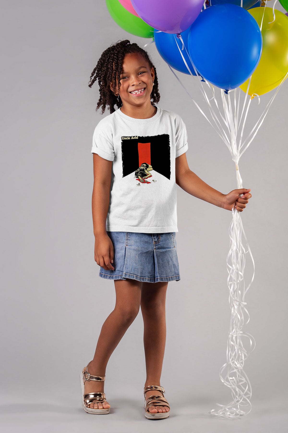 Uncle Acid Baskılı Beyaz Unisex Beyaz Çocuk Tişört - Tshirt