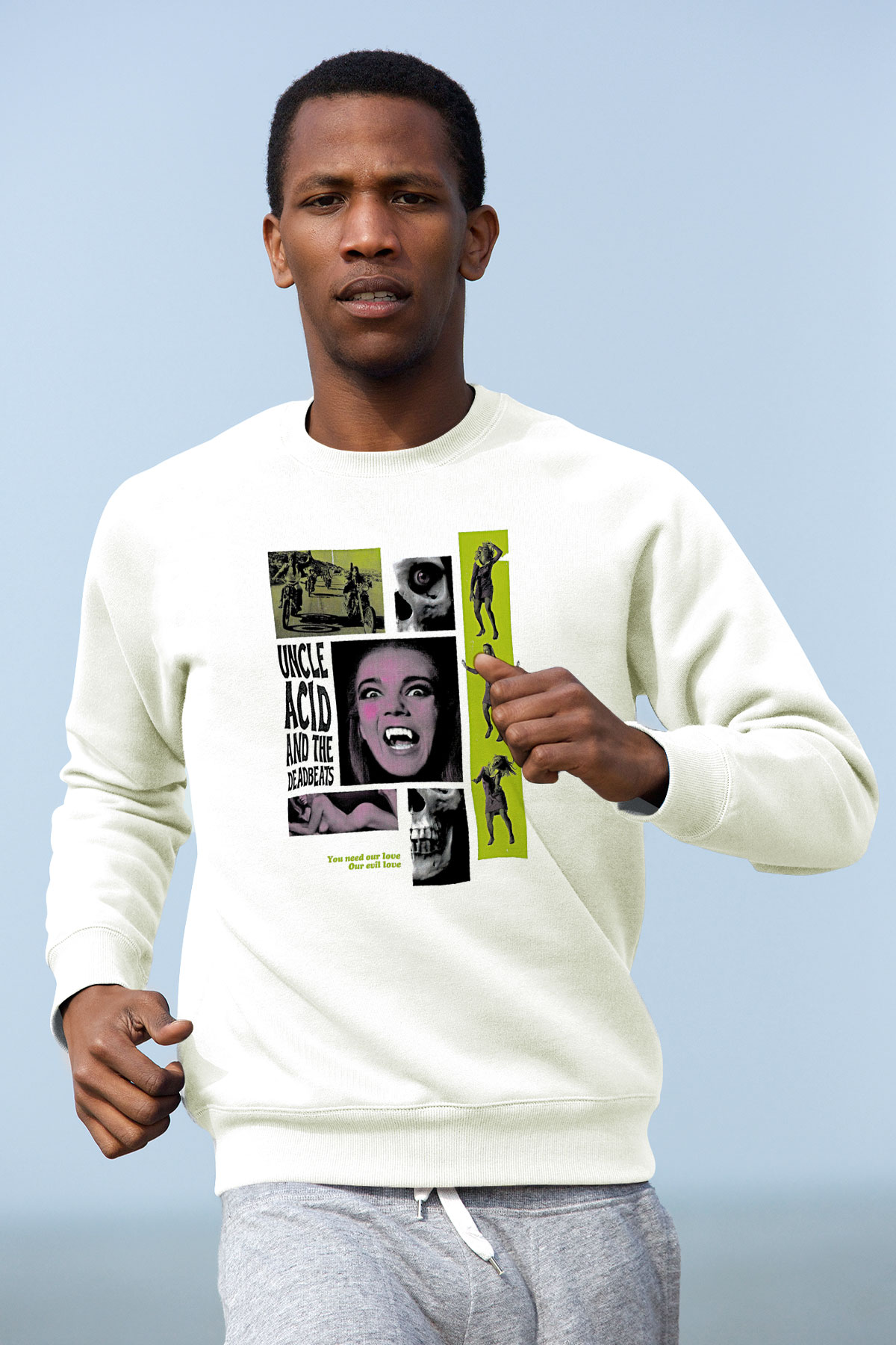 Uncle Acid Baskılı Beyaz Unisex Sweatshirt