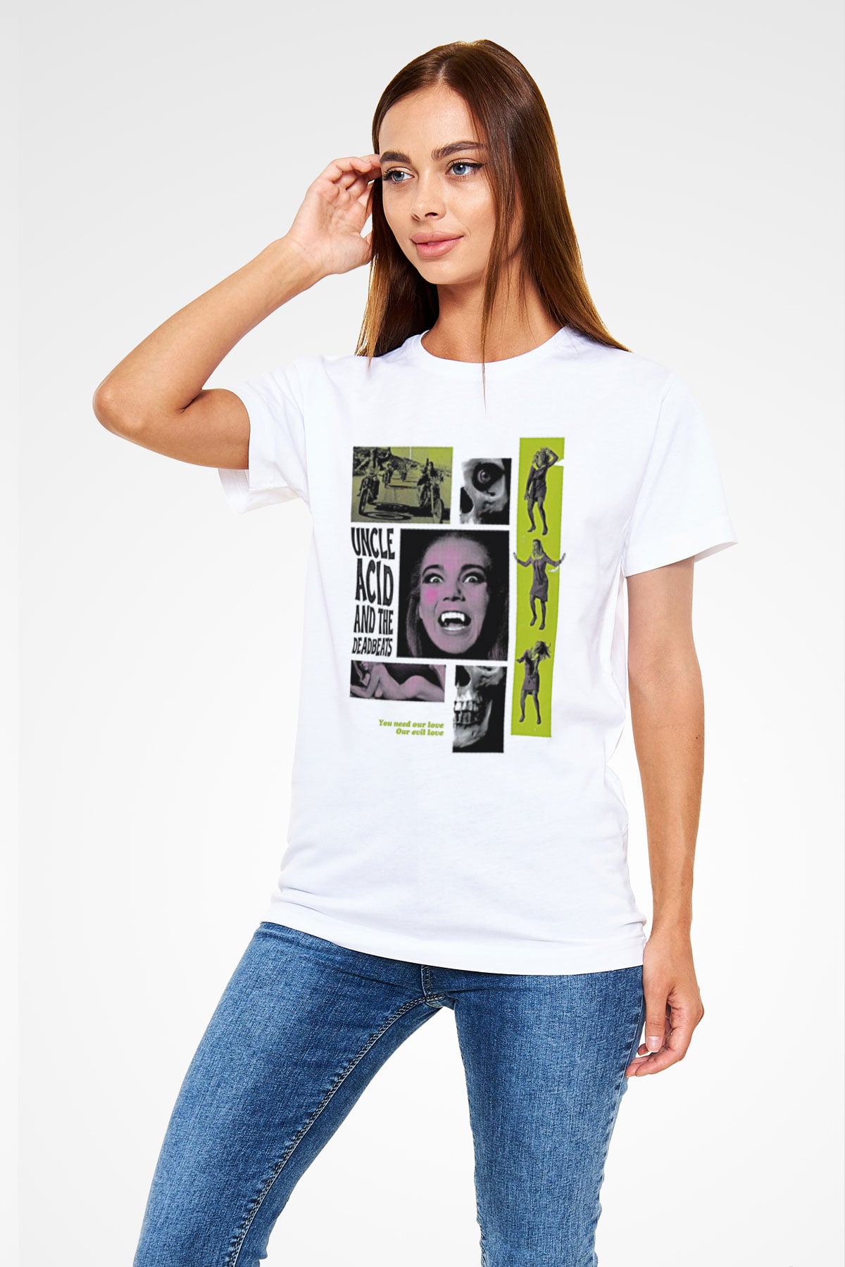 Uncle Acid Baskılı Unisex Beyaz Tişört - Tshirt