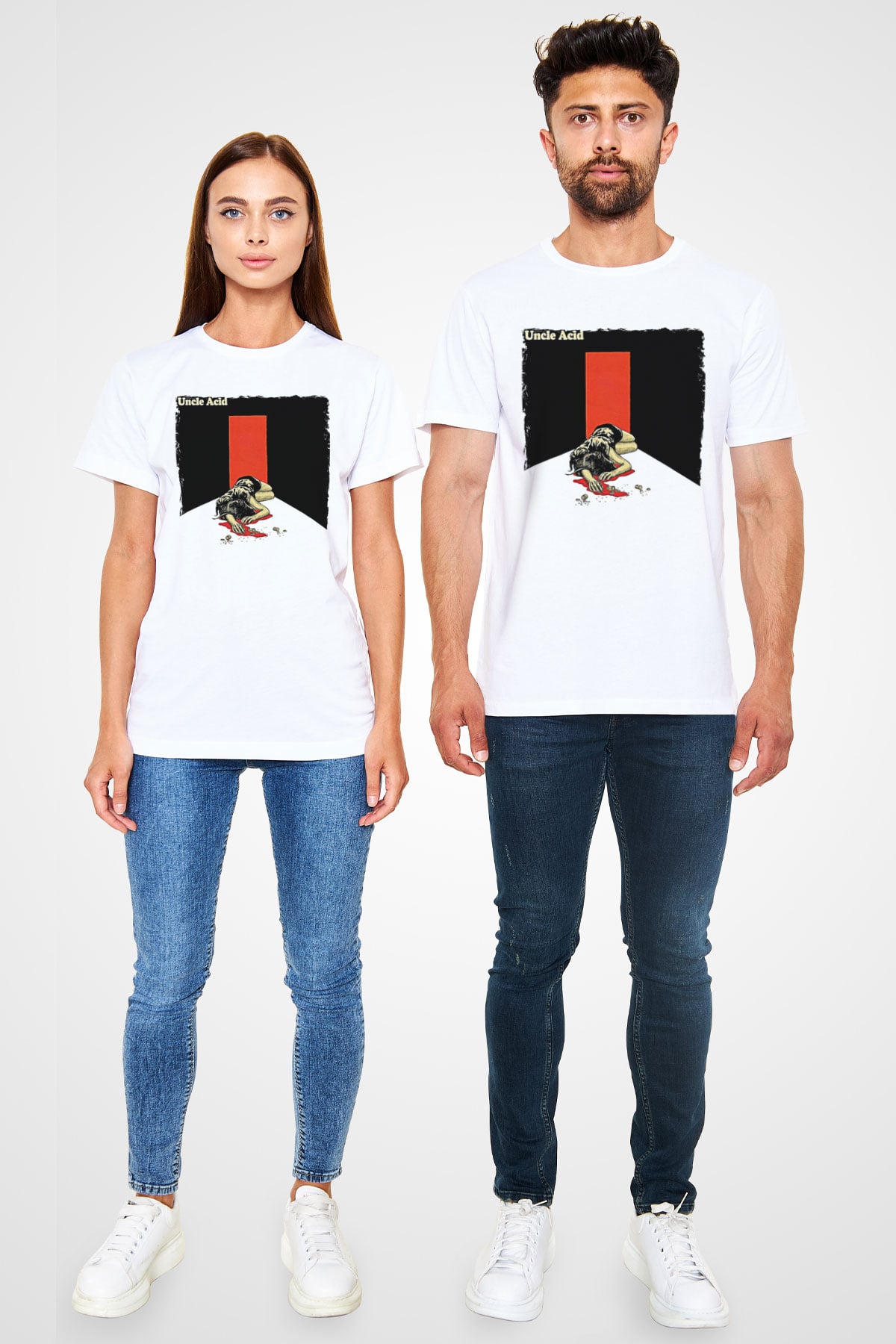 Uncle Acid Baskılı Unisex Beyaz Tişört - Tshirt