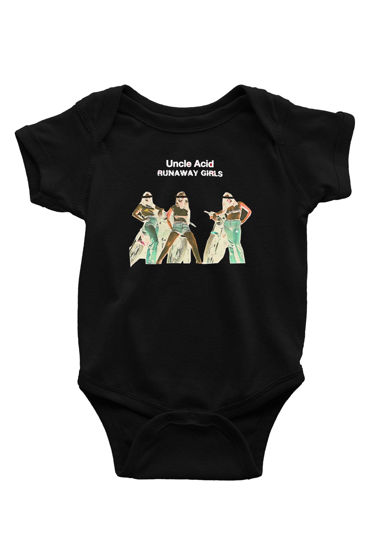 Uncle Acid Baskılı Unisex Siyah Bebek Body - Zıbın