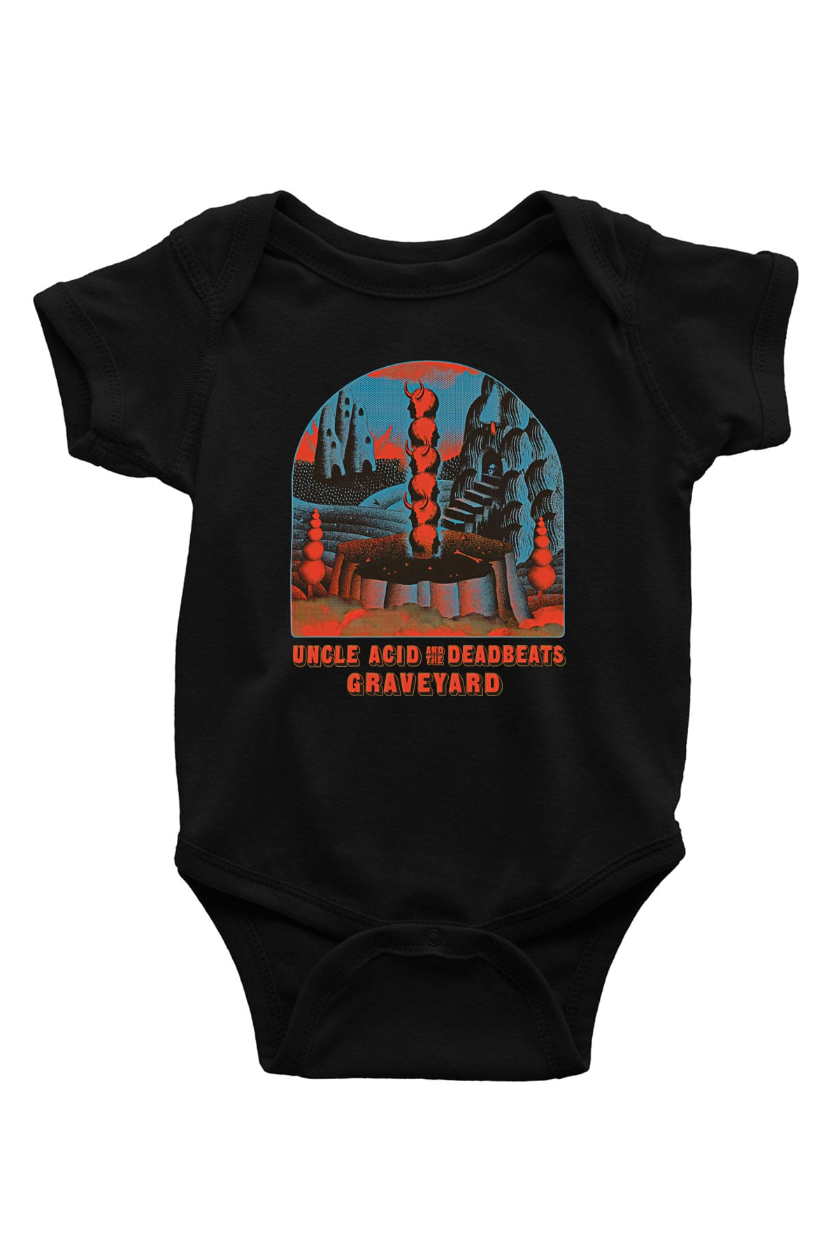 Uncle Acid Baskılı Unisex Siyah Bebek Body - Zıbın