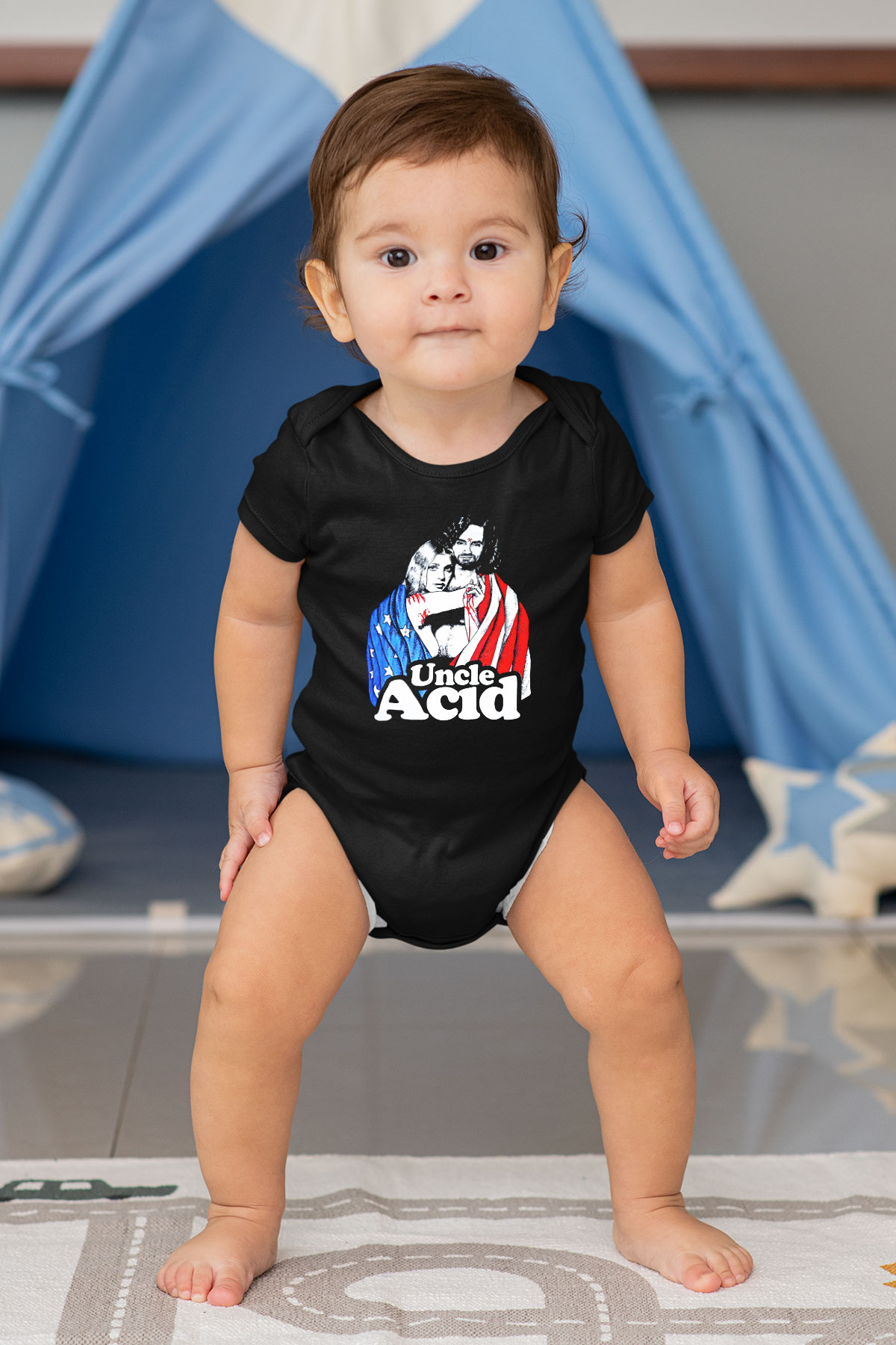 Uncle Acid Baskılı Unisex Siyah Bebek Body - Zıbın