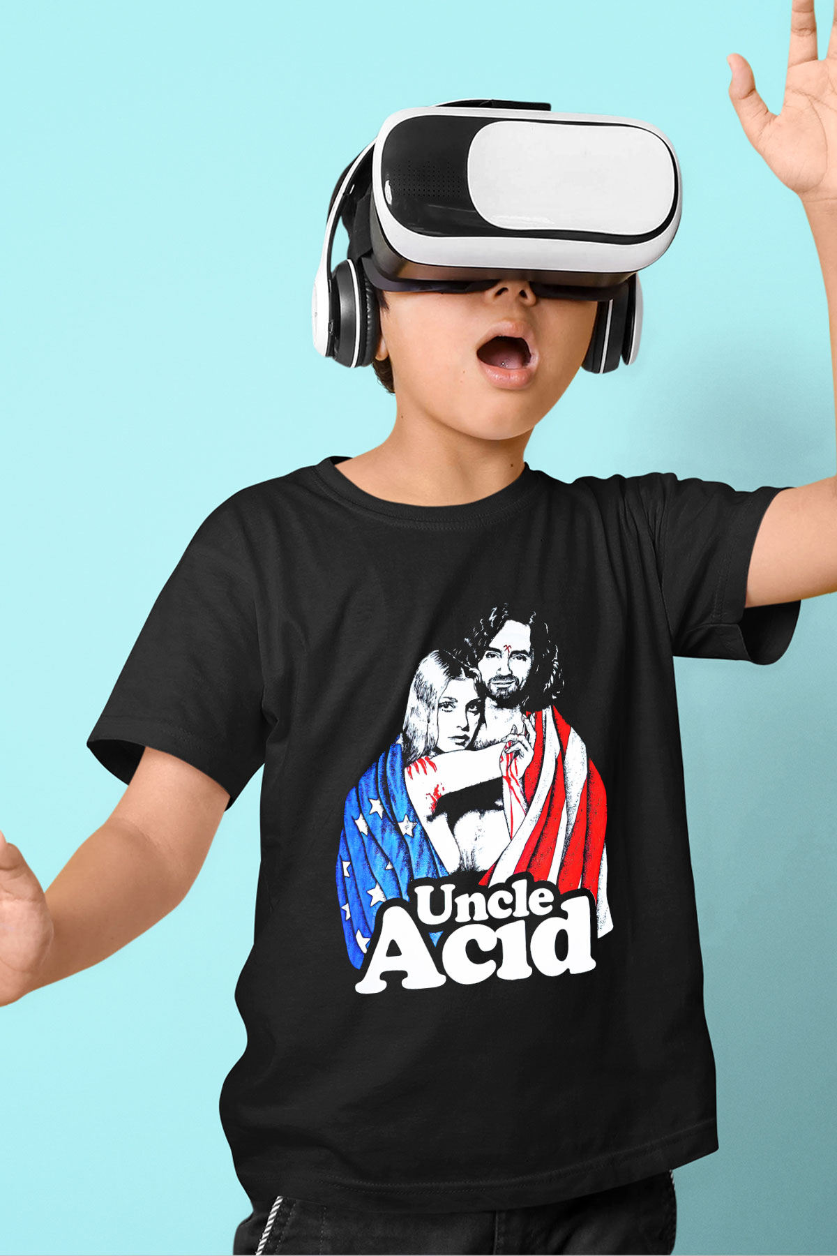 Uncle Acid Baskılı Unisex Siyah Çocuk Tişört - Tshirt