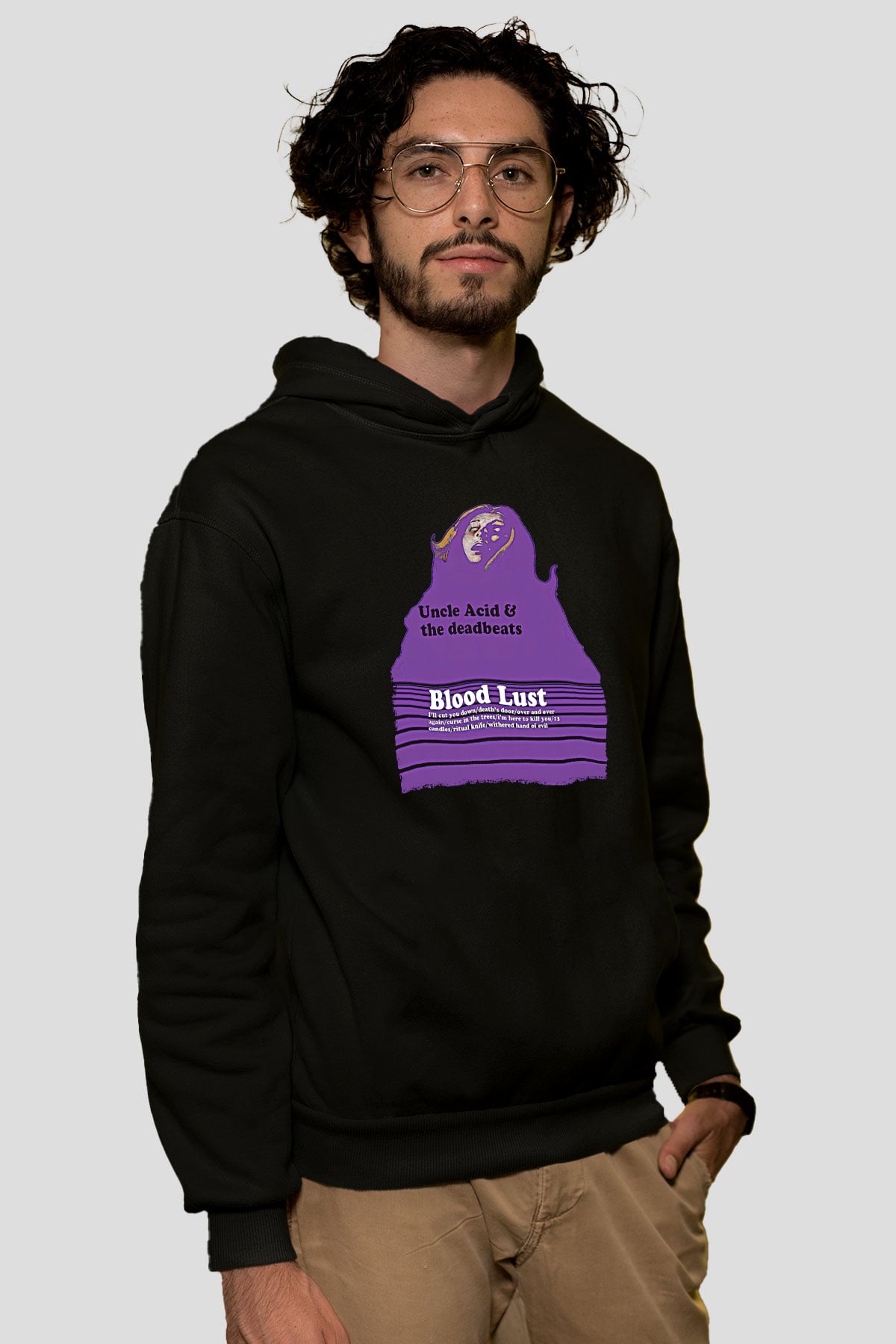 Uncle Acid Baskılı Unisex Siyah Kapüşonlu Sweatshirt