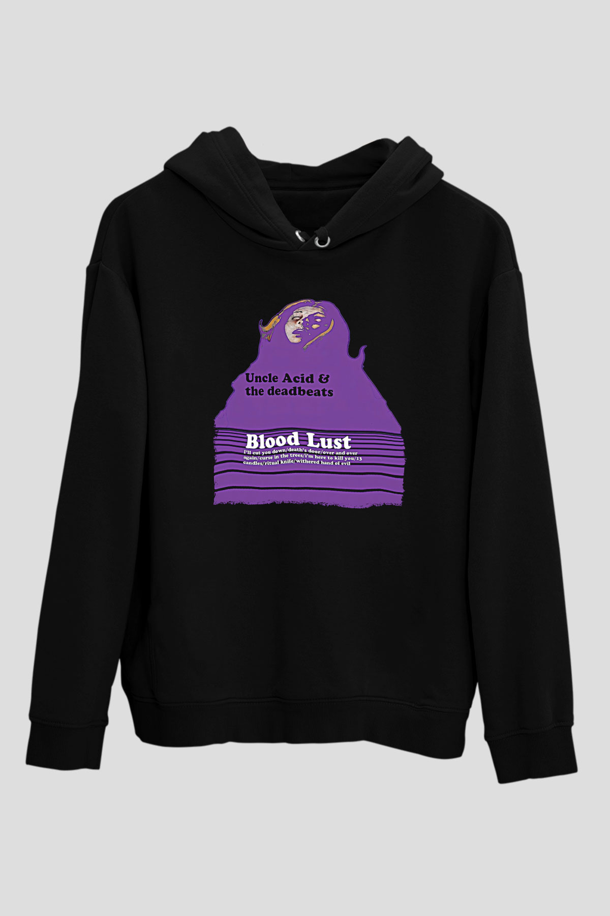 Uncle Acid Baskılı Unisex Siyah Kapüşonlu Sweatshirt