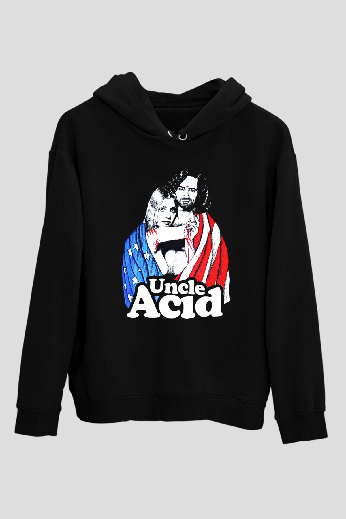 Uncle Acid Baskılı Unisex Siyah Kapüşonlu Sweatshirt