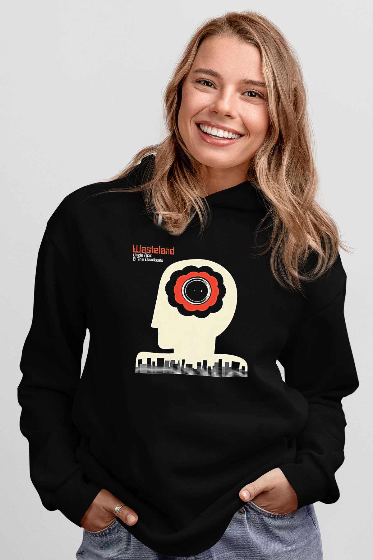 Uncle Acid Baskılı Unisex Siyah Kapüşonlu Sweatshirt