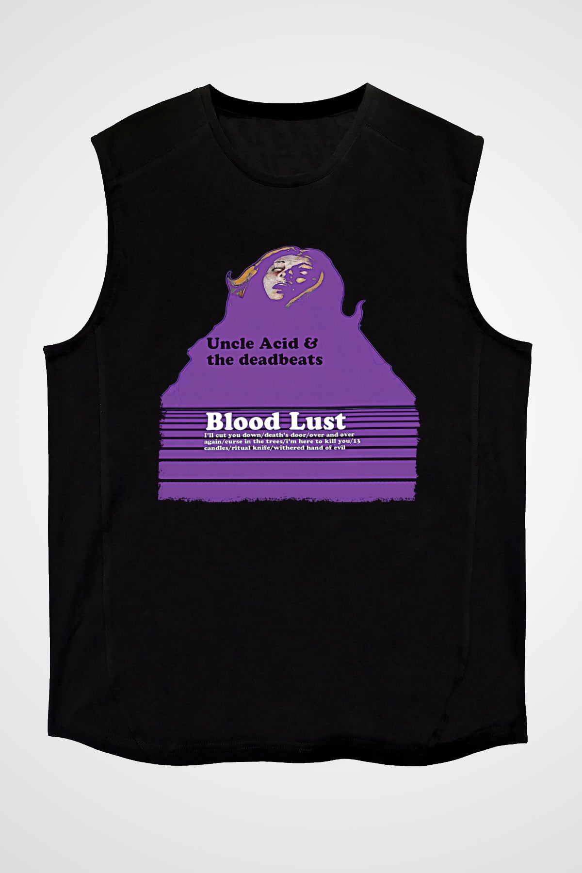 Uncle Acid Baskılı Unisex Siyah Kolsuz Tişört - Tshirt