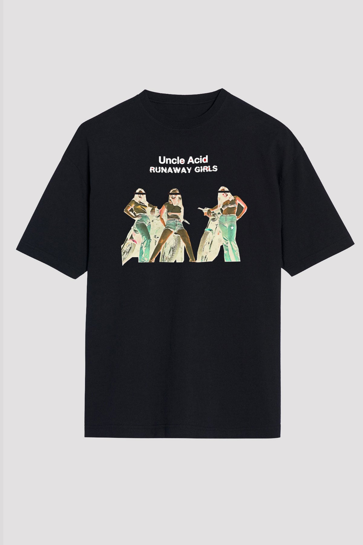 Uncle Acid Baskılı Unisex Siyah Oversize Tişört - Tshirt