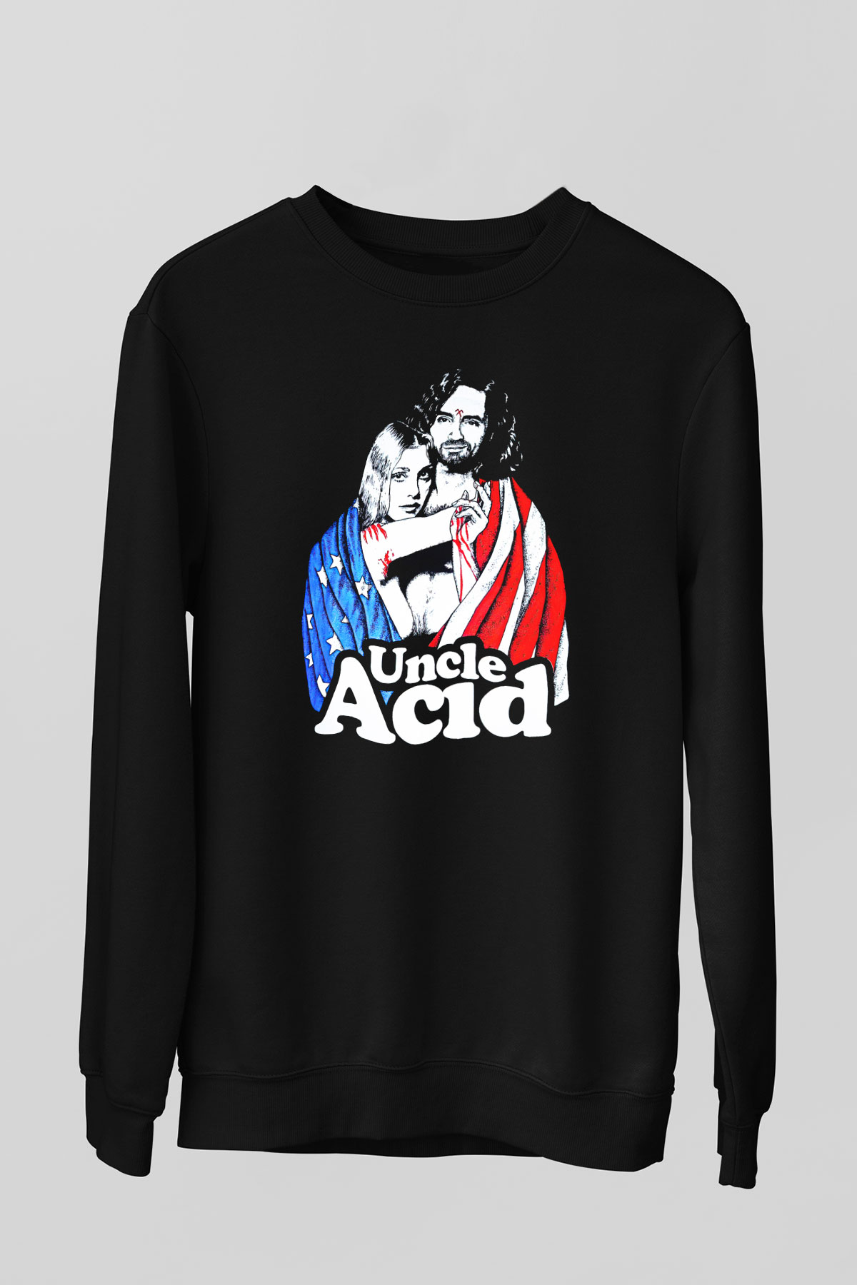 Uncle Acid Baskılı Unisex Siyah Sweatshirt