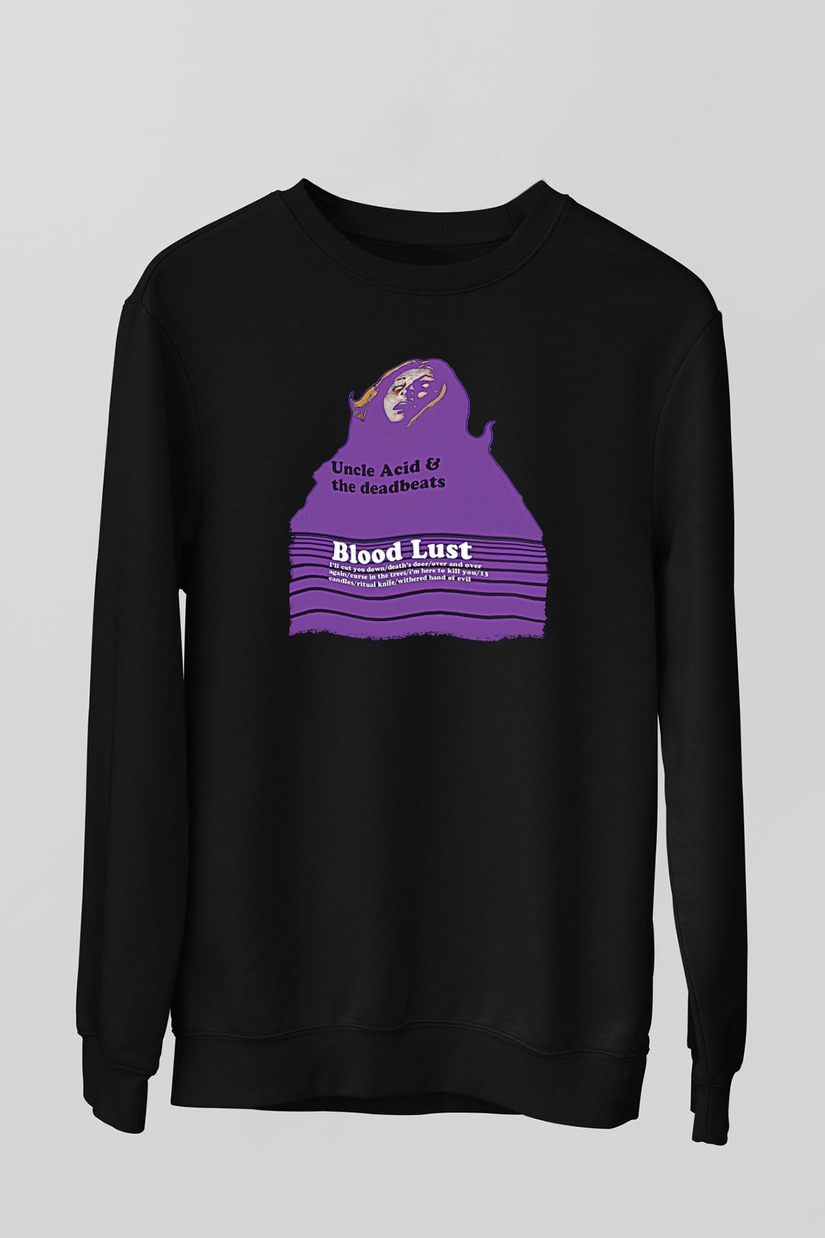 Uncle Acid Baskılı Unisex Siyah Sweatshirt