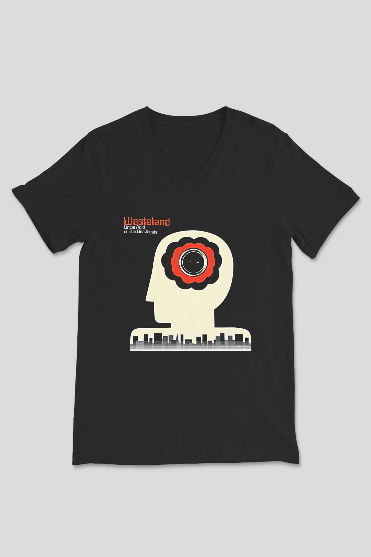 Uncle Acid Baskılı Unisex Siyah V Yaka Tişört - Tshirt
