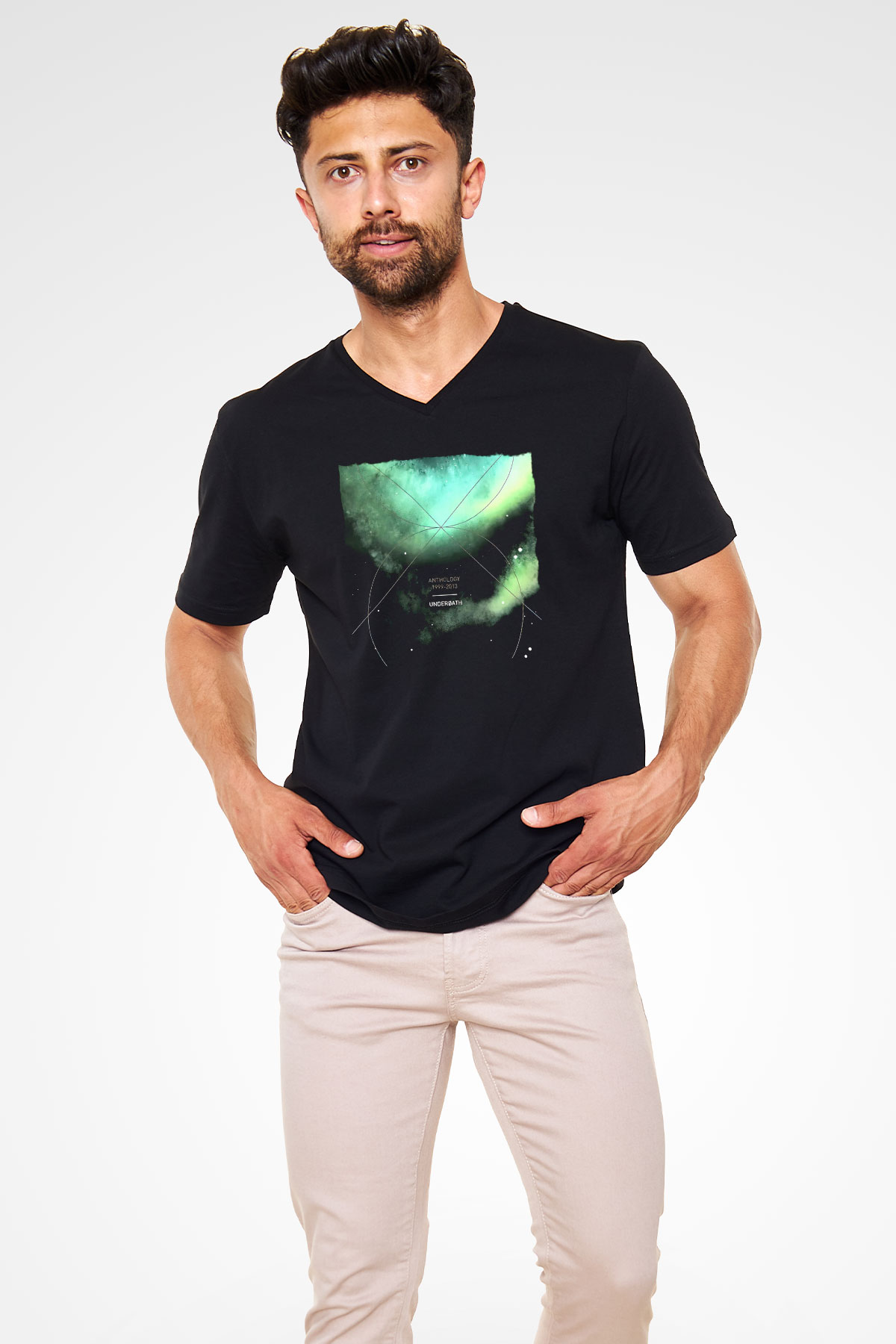 Underoath Baskılı Unisex Siyah V Yaka Tişört - Tshirt
