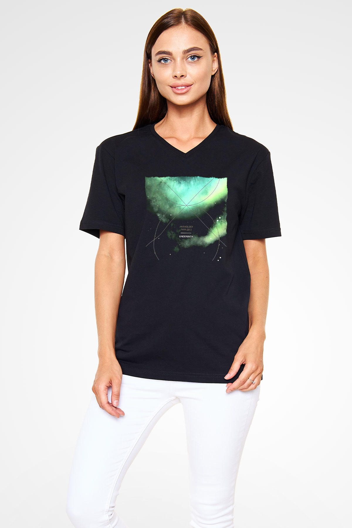 Underoath Baskılı Unisex Siyah V Yaka Tişört - Tshirt