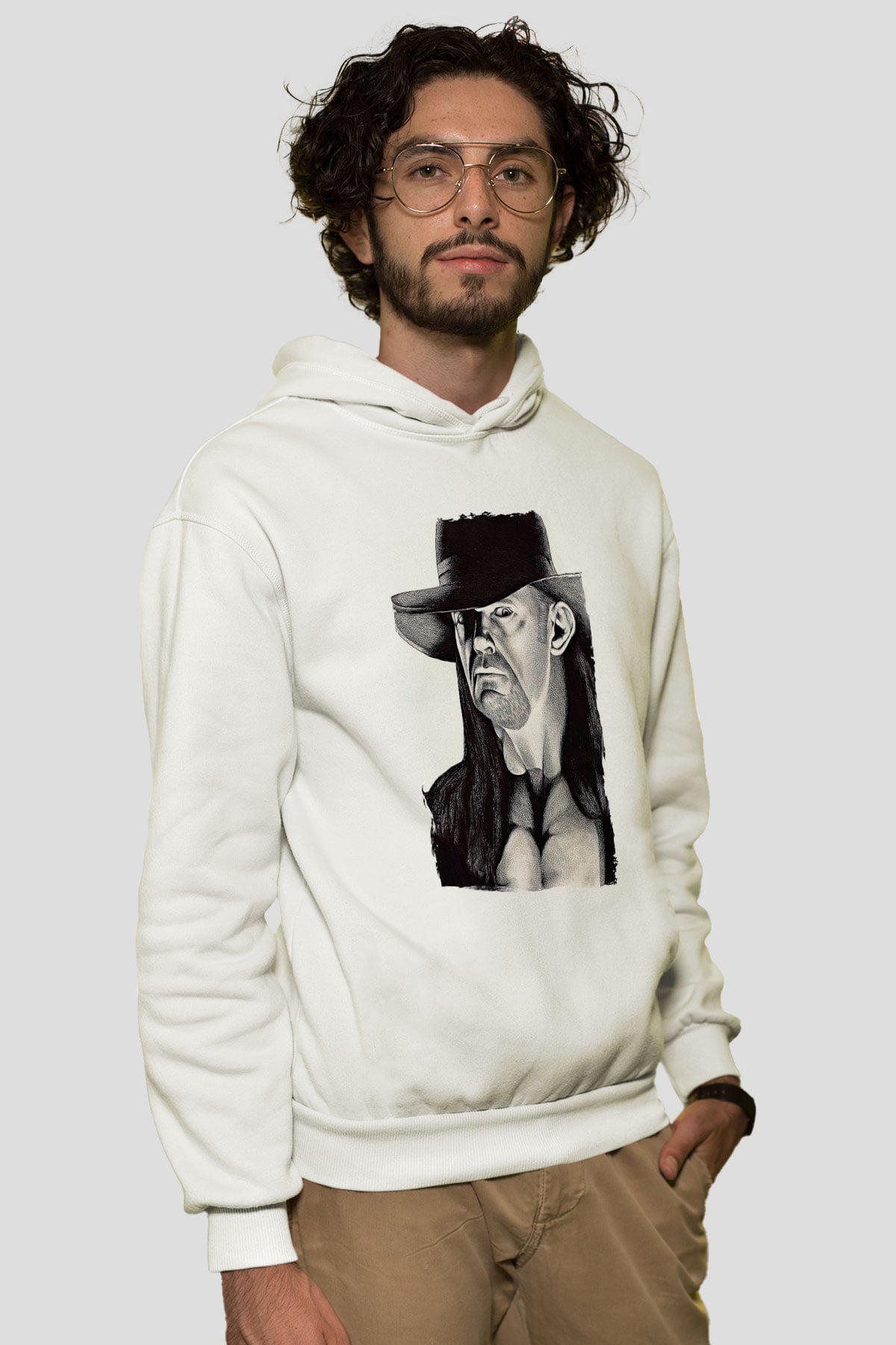 Undertaker Baskılı Beyaz Unisex Hoodie
