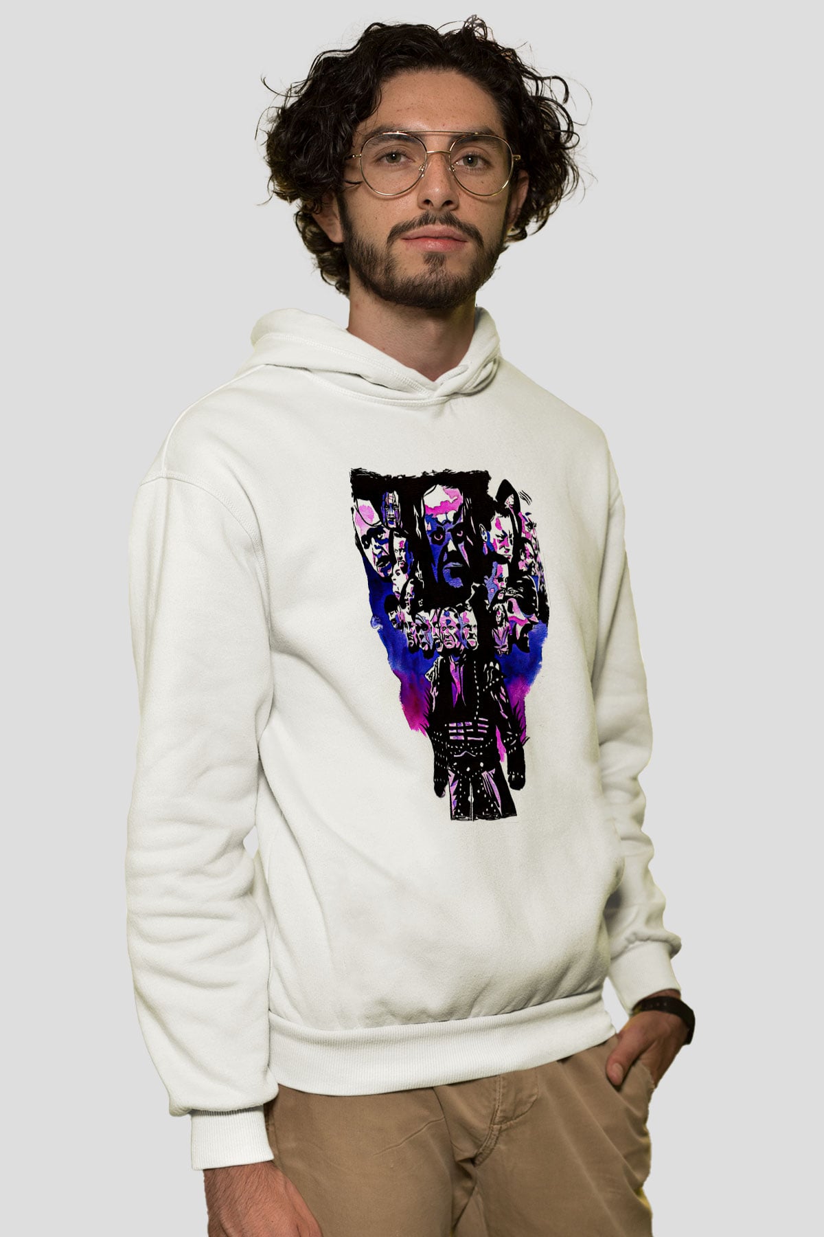 Undertaker Baskılı Beyaz Unisex Hoodie