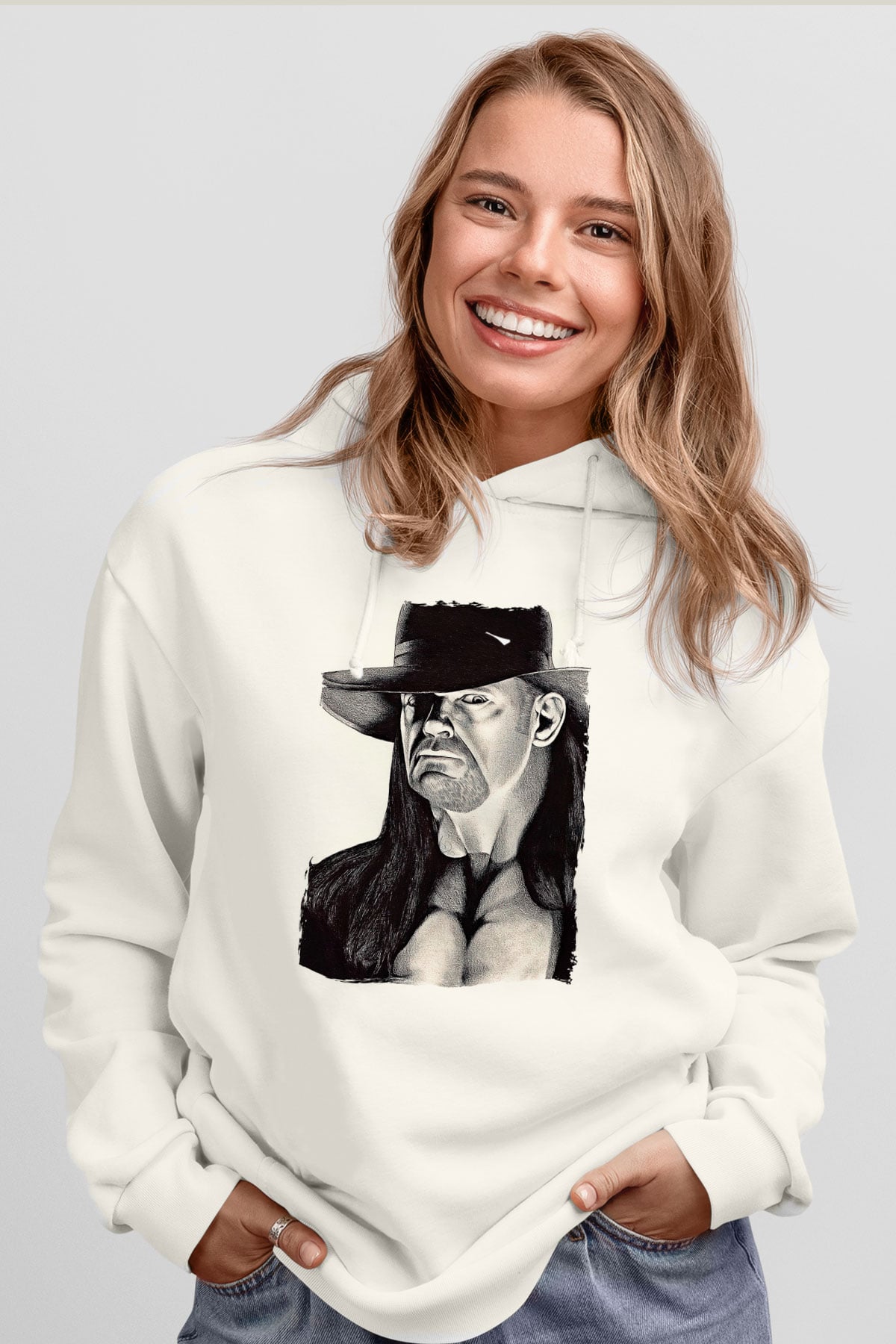 Undertaker Baskılı Beyaz Unisex Hoodie