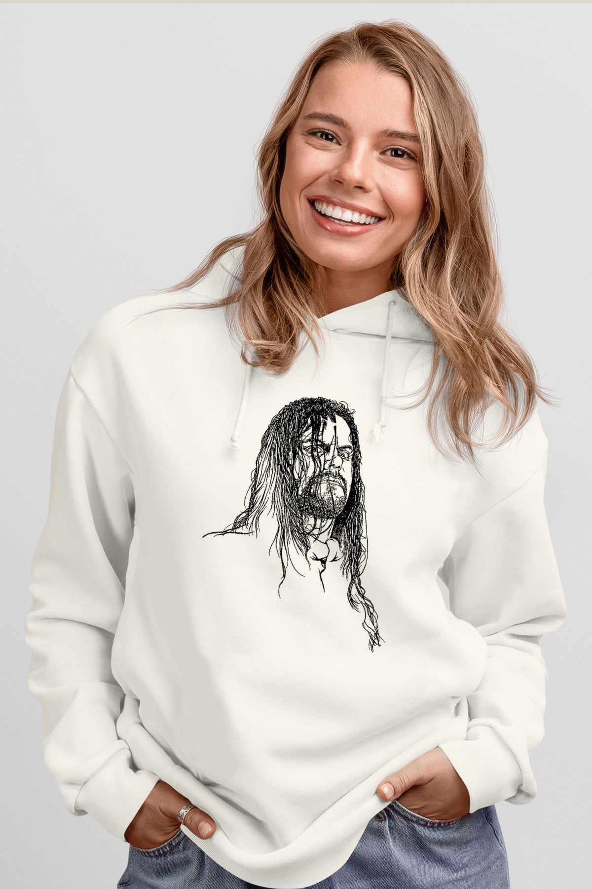 Undertaker Baskılı Beyaz Unisex Hoodie
