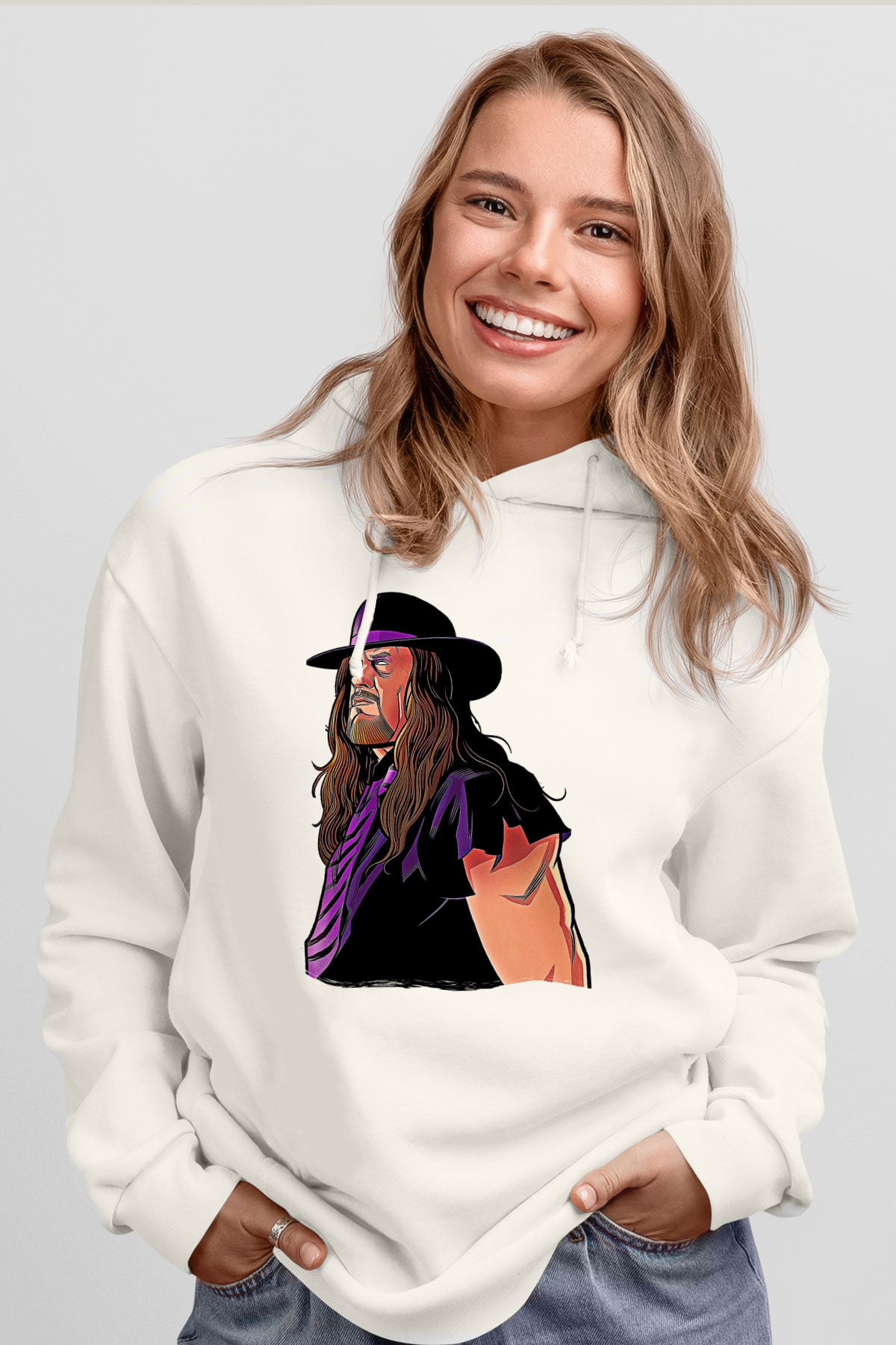 Undertaker Baskılı Beyaz Unisex Hoodie