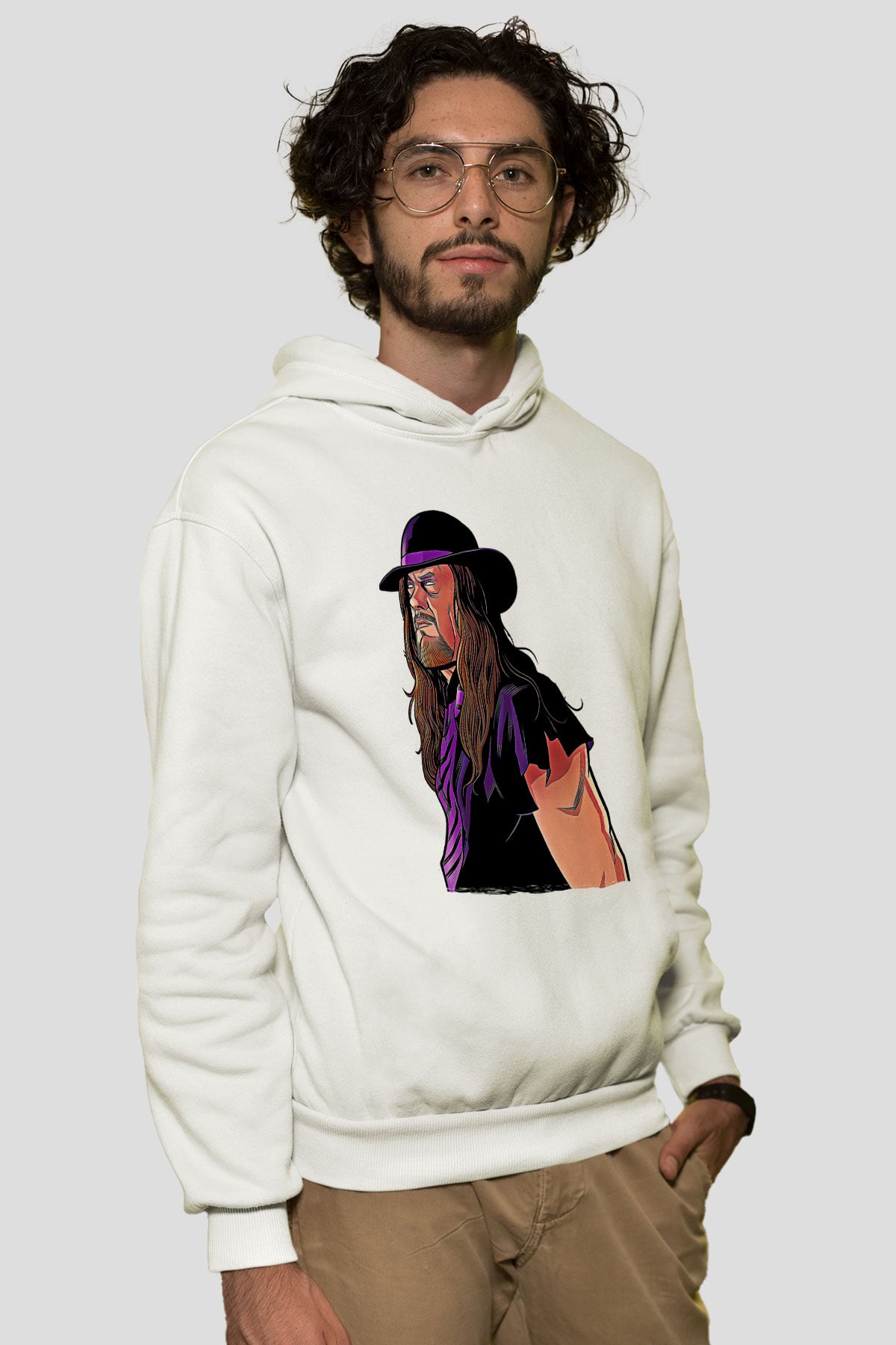 Undertaker Baskılı Beyaz Unisex Hoodie