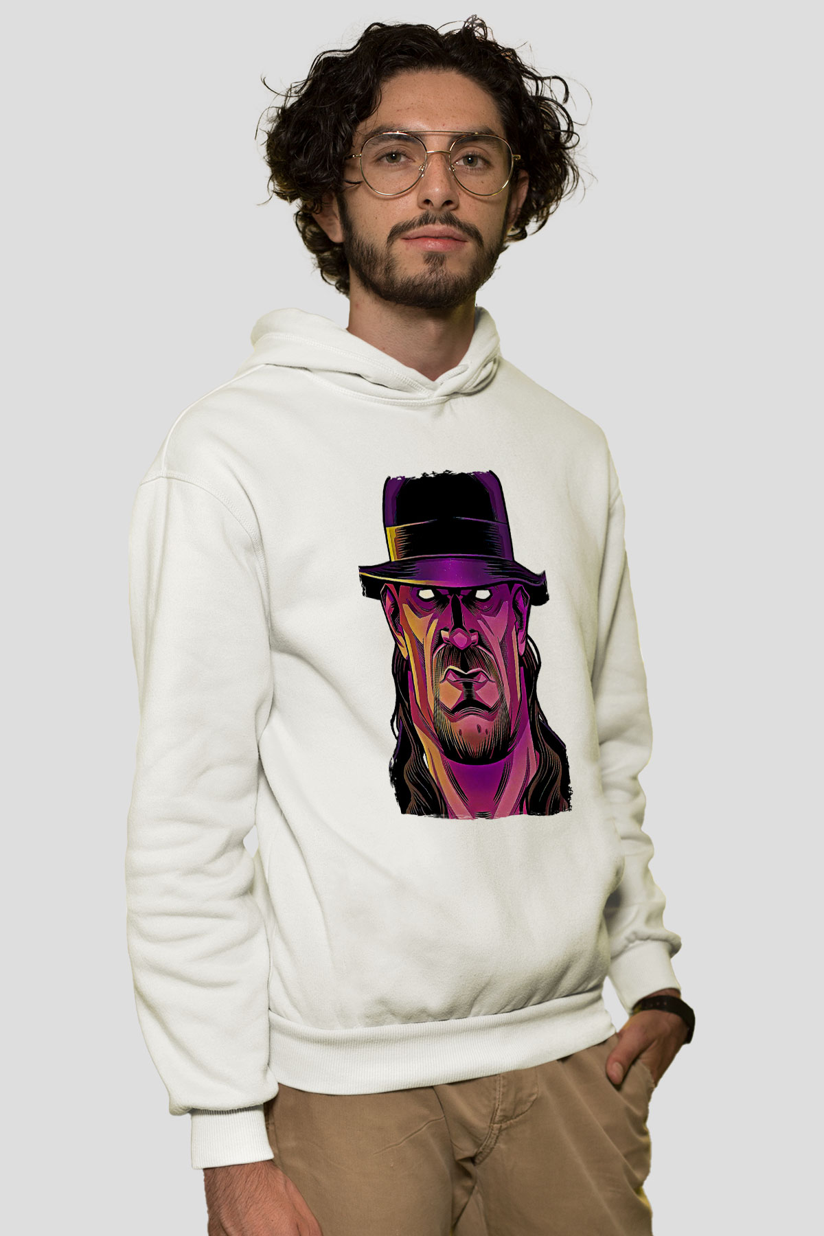 Undertaker Baskılı Beyaz Unisex Hoodie