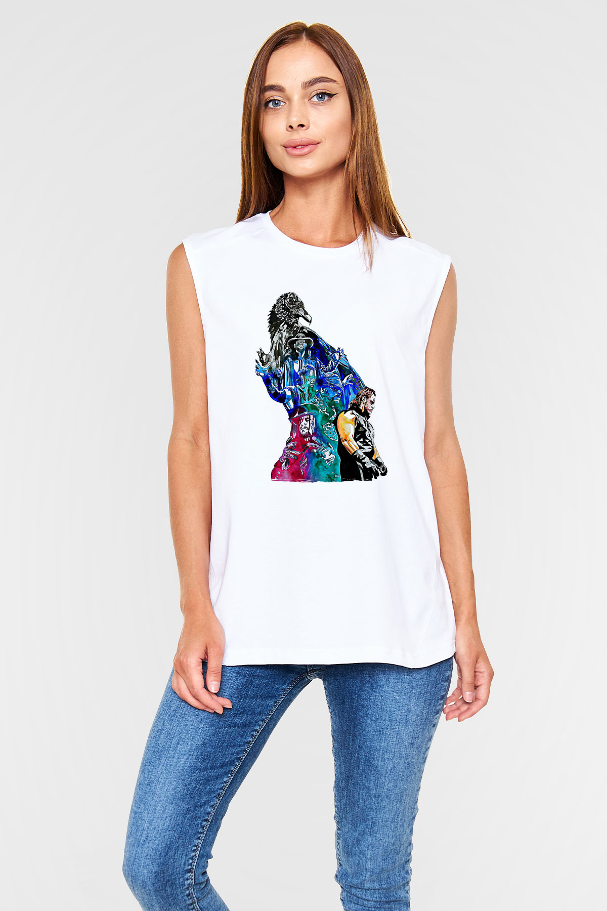Undertaker Baskılı Beyaz Unisex Kolsuz Tişört - Tshirt