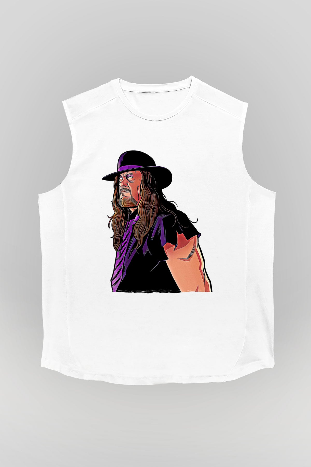 Undertaker Baskılı Beyaz Unisex Kolsuz Tişört - Tshirt