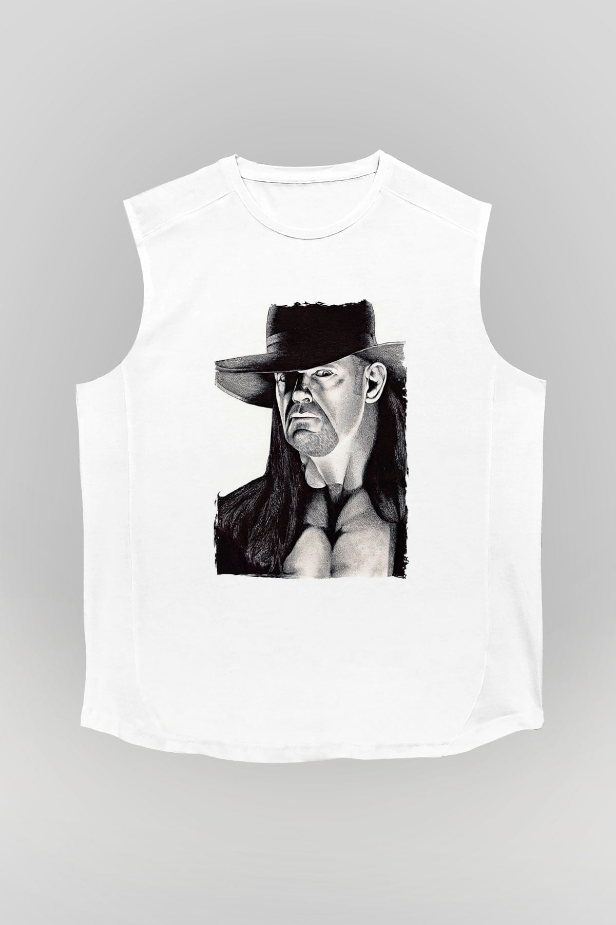 Undertaker Baskılı Beyaz Unisex Kolsuz Tişört - Tshirt
