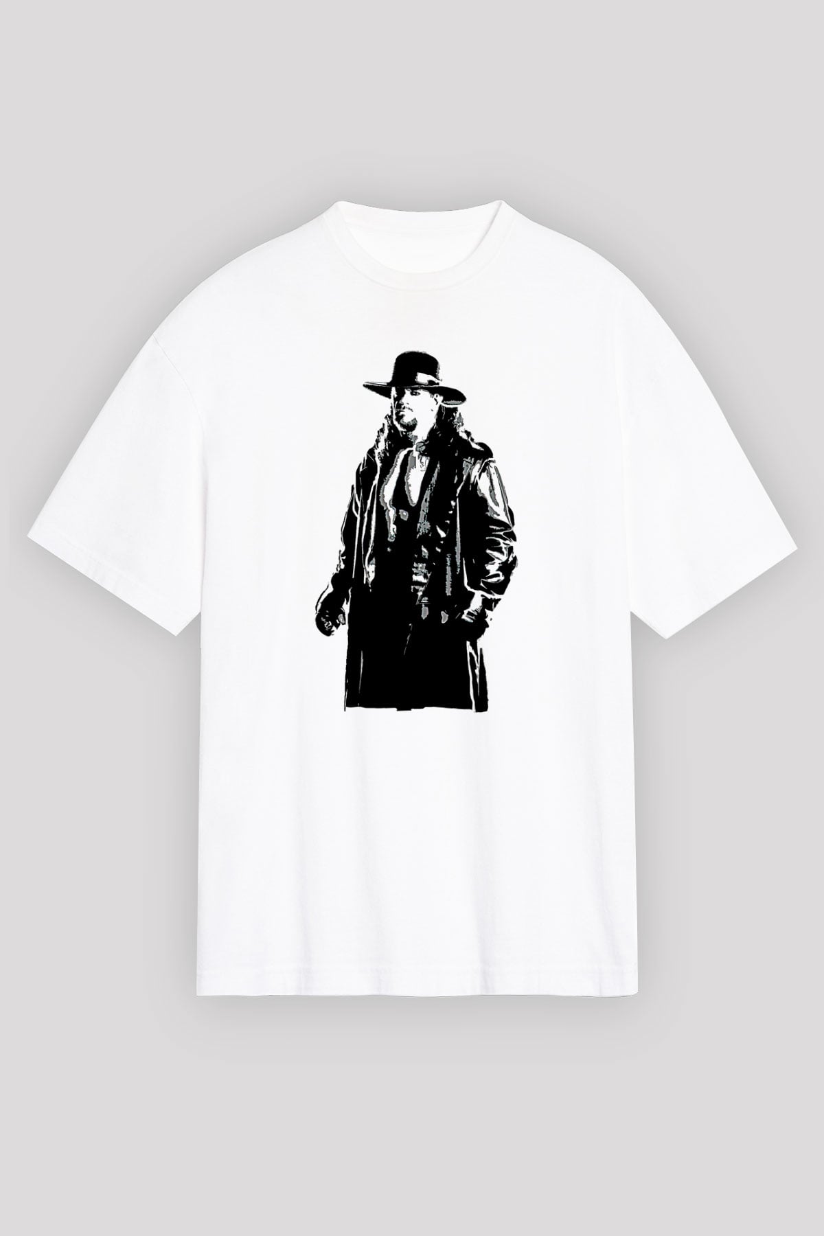 Undertaker Baskılı Beyaz Unisex Oversize Tişört - Tshirt