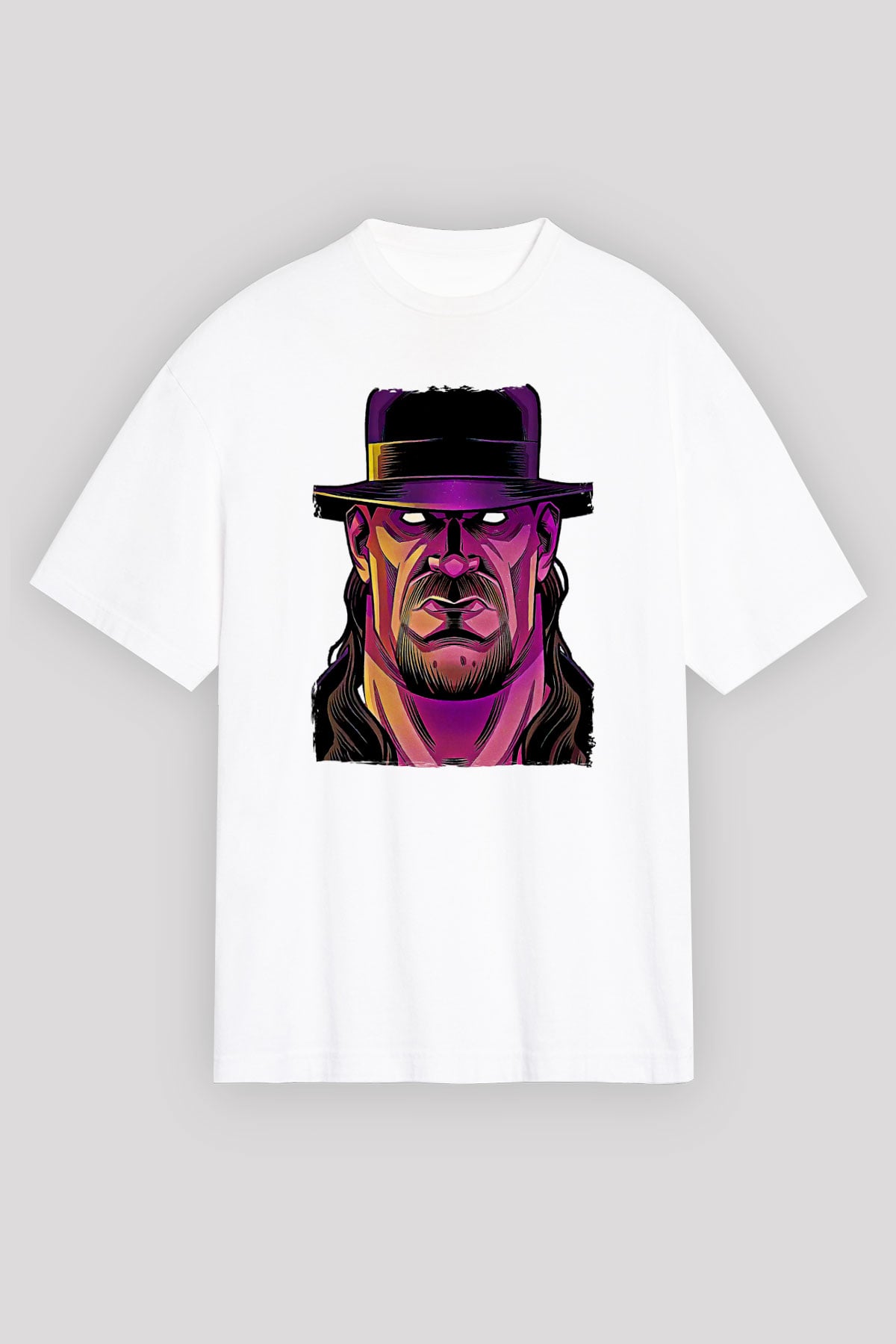 Undertaker Baskılı Beyaz Unisex Oversize Tişört - Tshirt