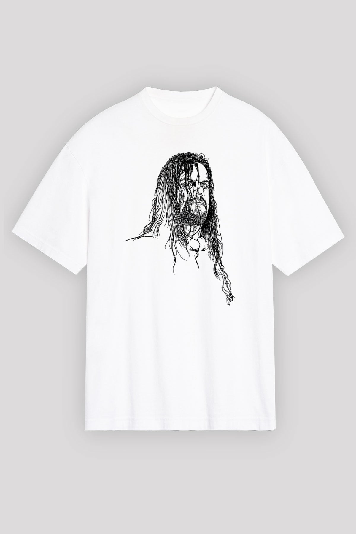 Undertaker Baskılı Beyaz Unisex Oversize Tişört - Tshirt