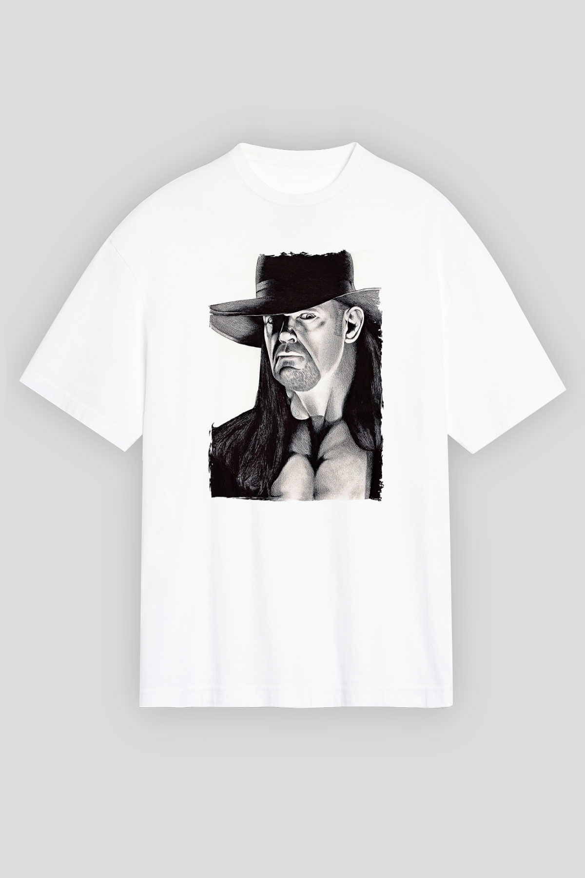 Undertaker Baskılı Beyaz Unisex Oversize Tişört - Tshirt