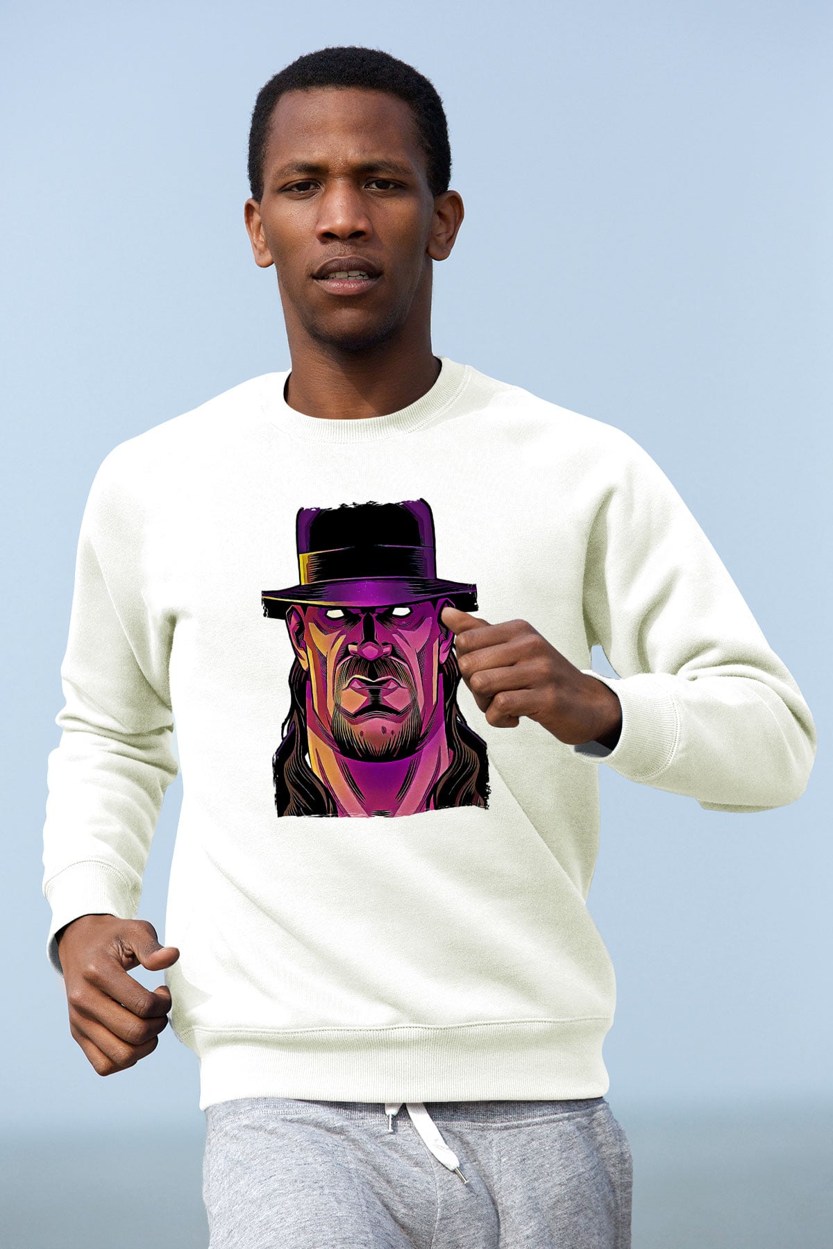 Undertaker Baskılı Beyaz Unisex Sweatshirt