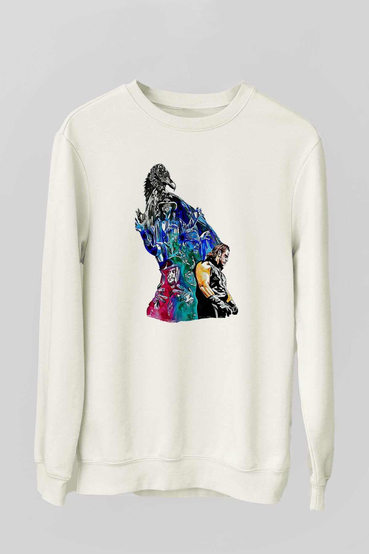 Undertaker Baskılı Beyaz Unisex Sweatshirt