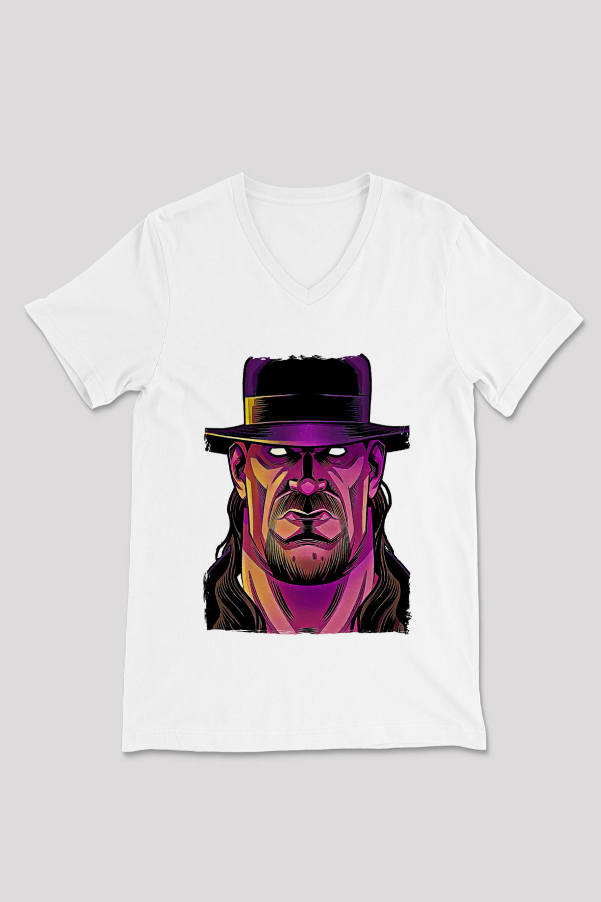 Undertaker Baskılı Beyaz Unisex V Yaka Tişört - Tshirt