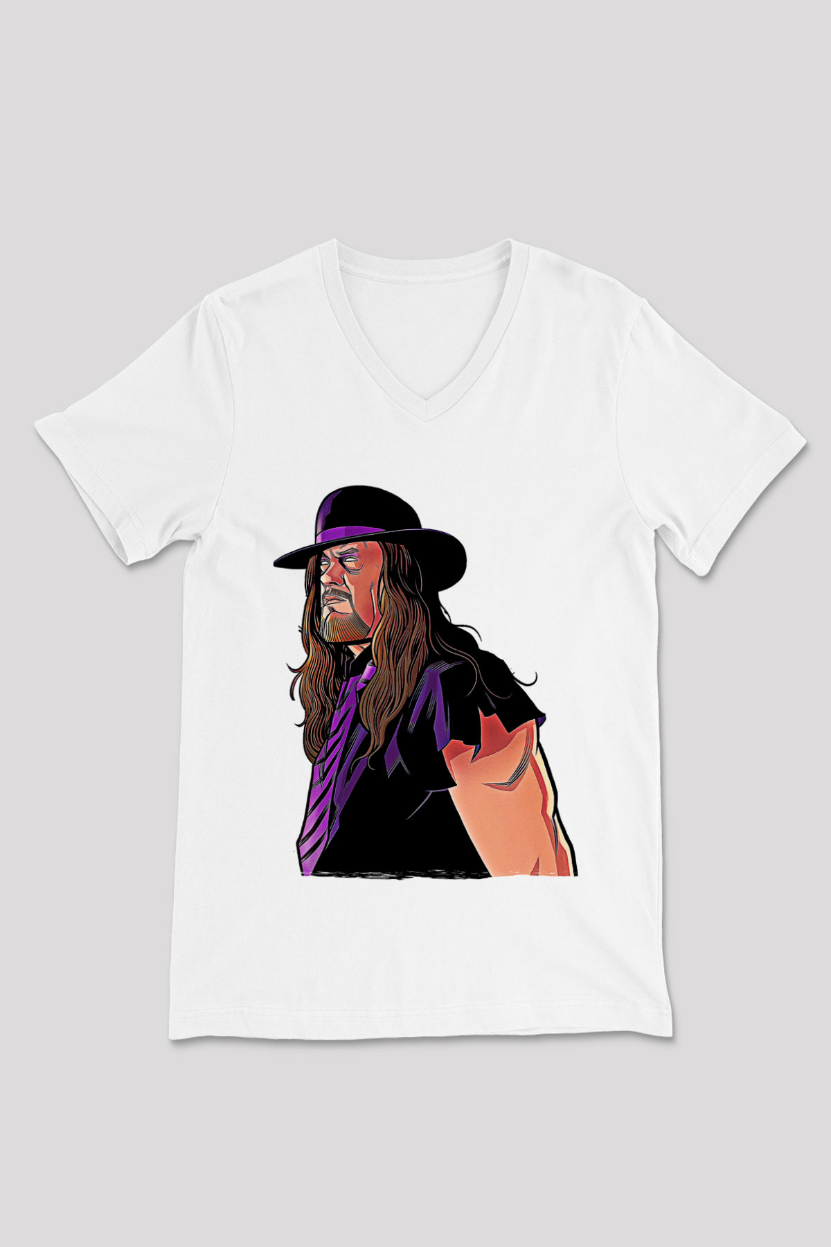 Undertaker Baskılı Beyaz Unisex V Yaka Tişört - Tshirt