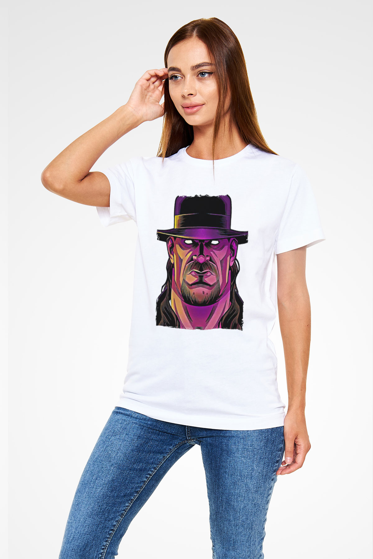 Undertaker Unisex Baskılı Beyaz Tişört - Tshirt