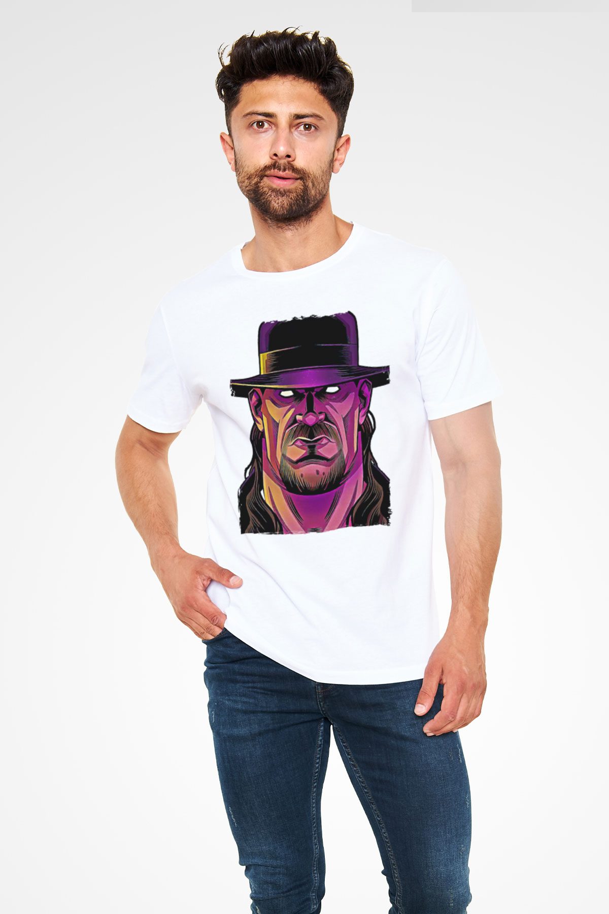 Undertaker Unisex Baskılı Beyaz Tişört - Tshirt
