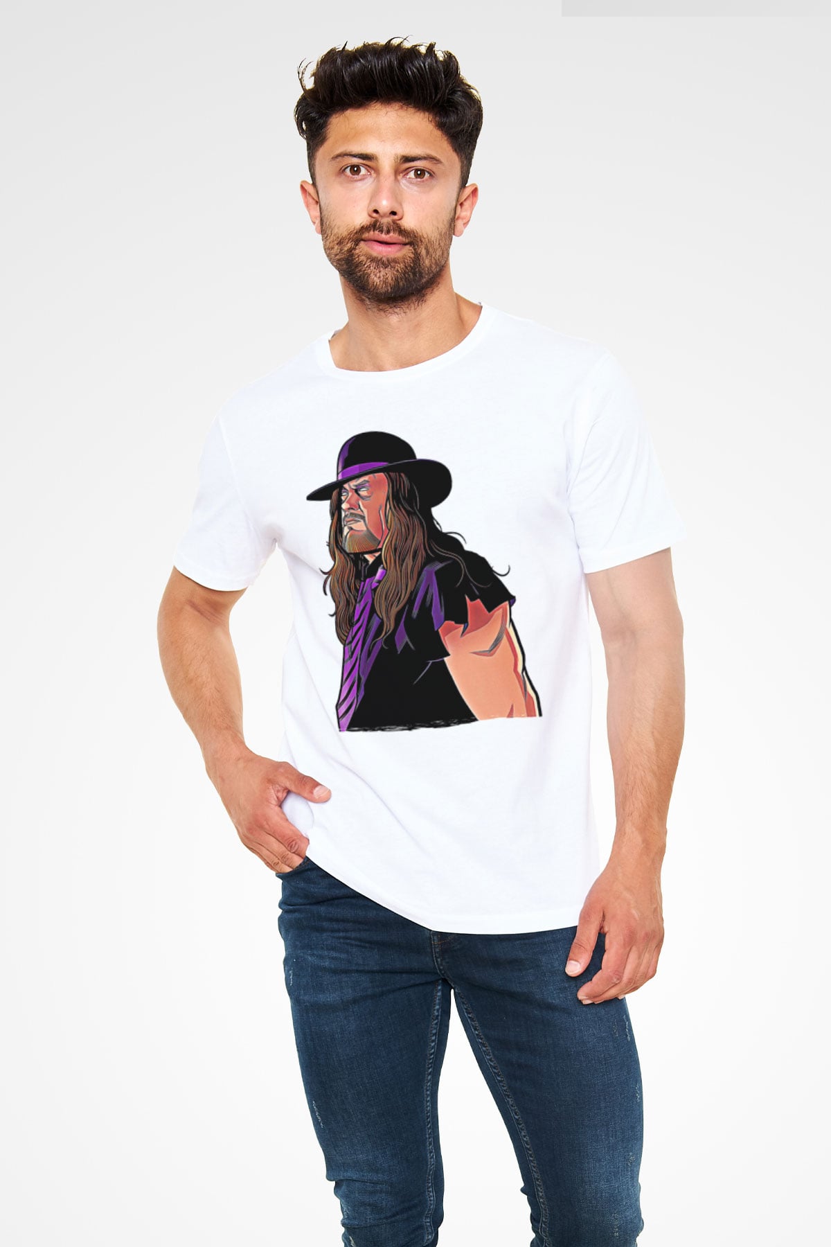 Undertaker Unisex Baskılı Beyaz Tişört - Tshirt