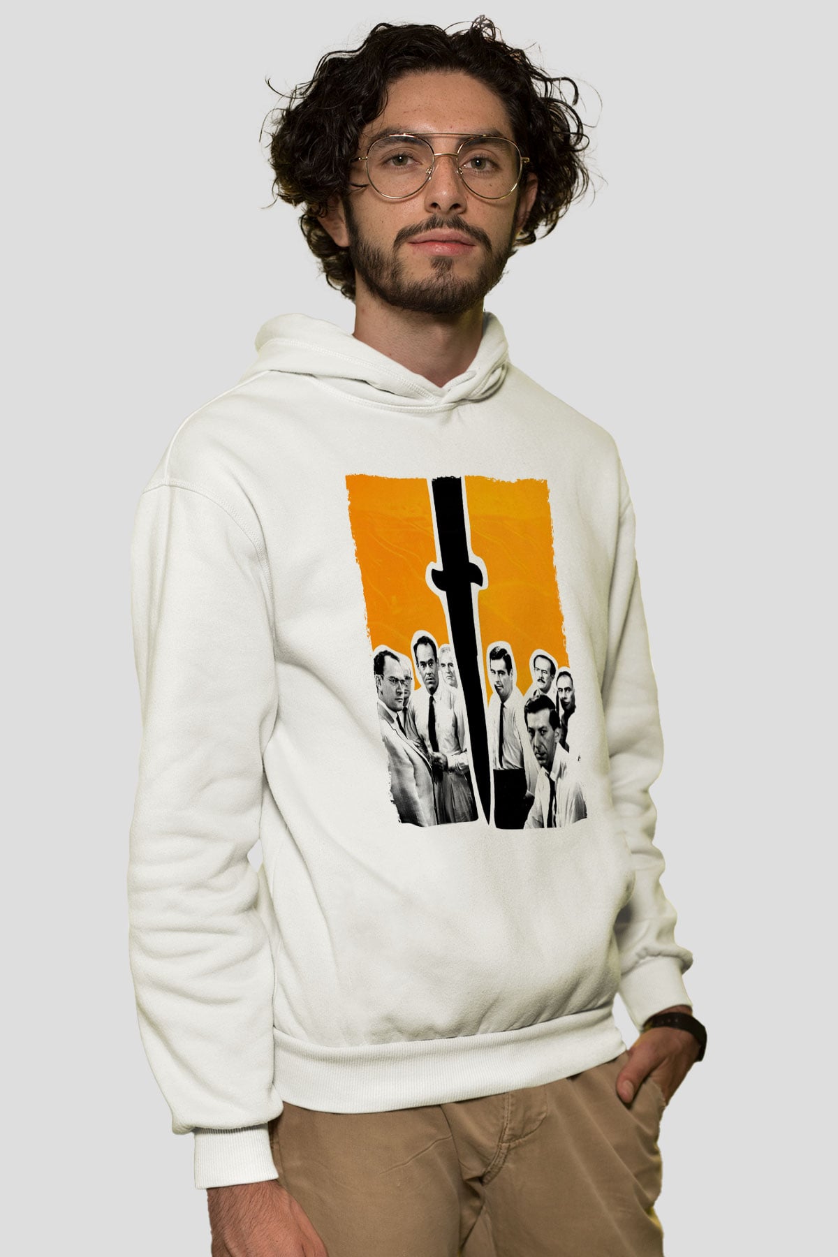 Unisex 12 Öfkeli Adam-12 Angry Men Baskılı Beyaz Kapüşonlu Sweatshirt