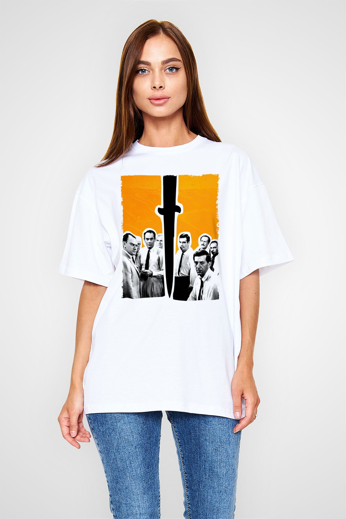 Unisex 12 Öfkeli Adam-12 Angry Men Baskılı Beyaz Oversize Tişört
