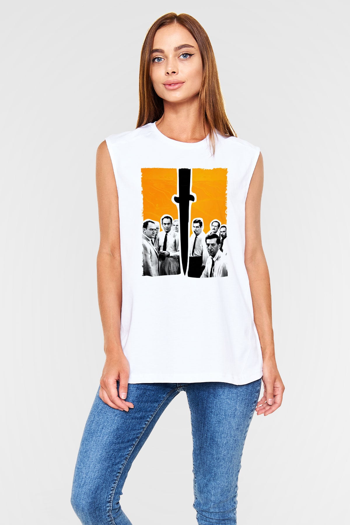 Unisex 12 Öfkeli Adam-12 Angry Men Baskılı Beyaz Kolsuz Tişört