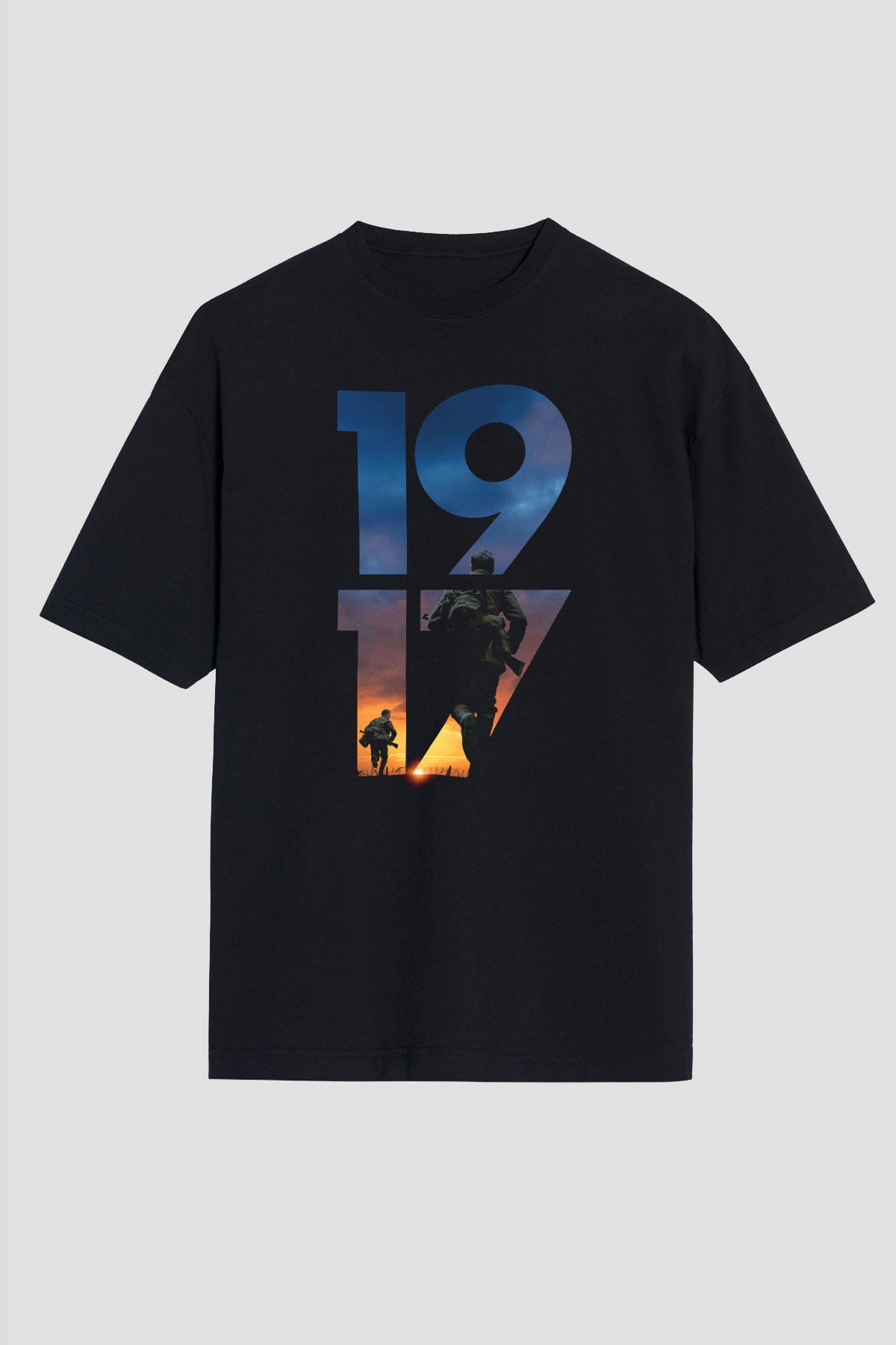 Unisex 1917 Baskılı Siyah Oversize T-shirt