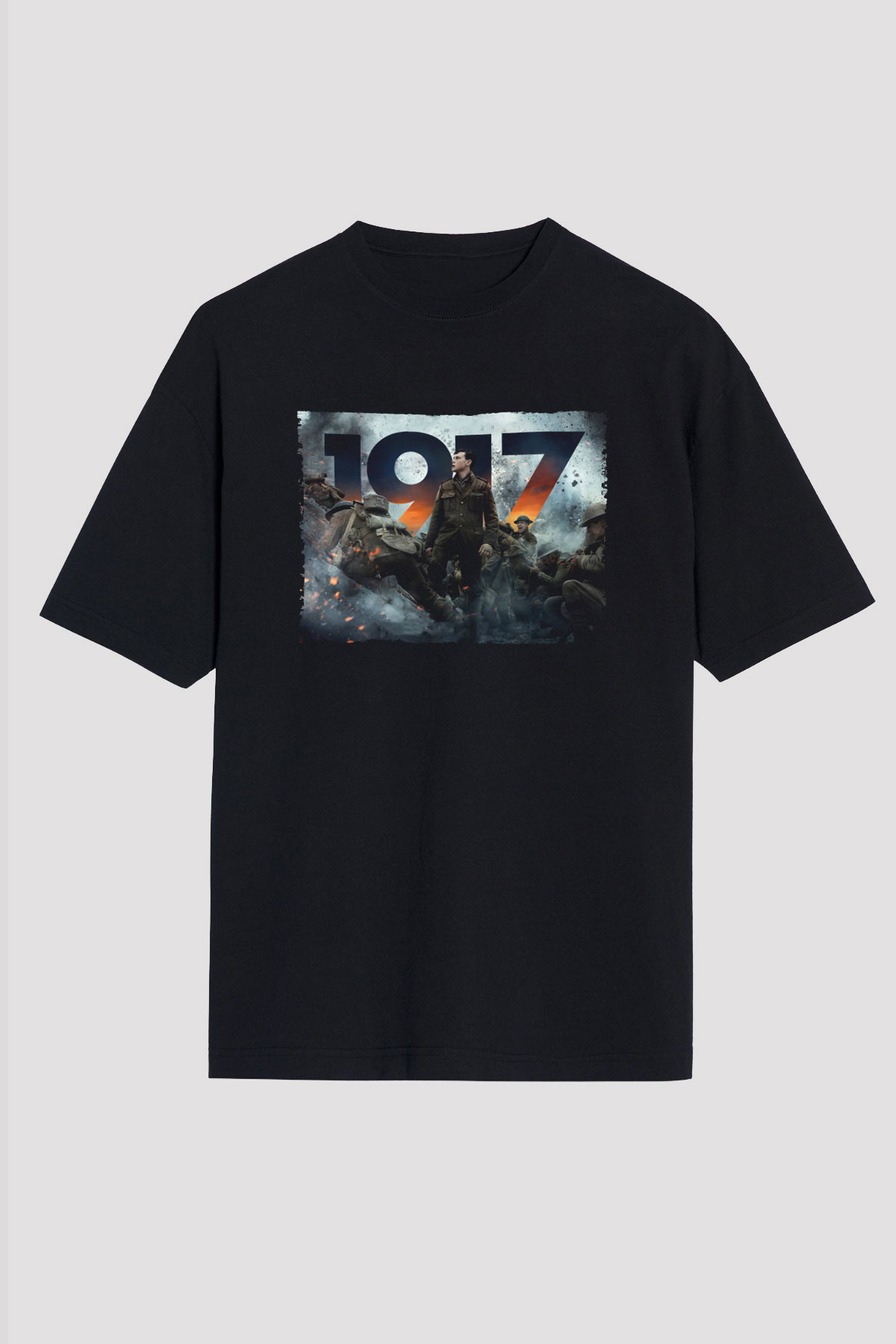 Unisex 1917 Baskılı Siyah Oversize Tshirt